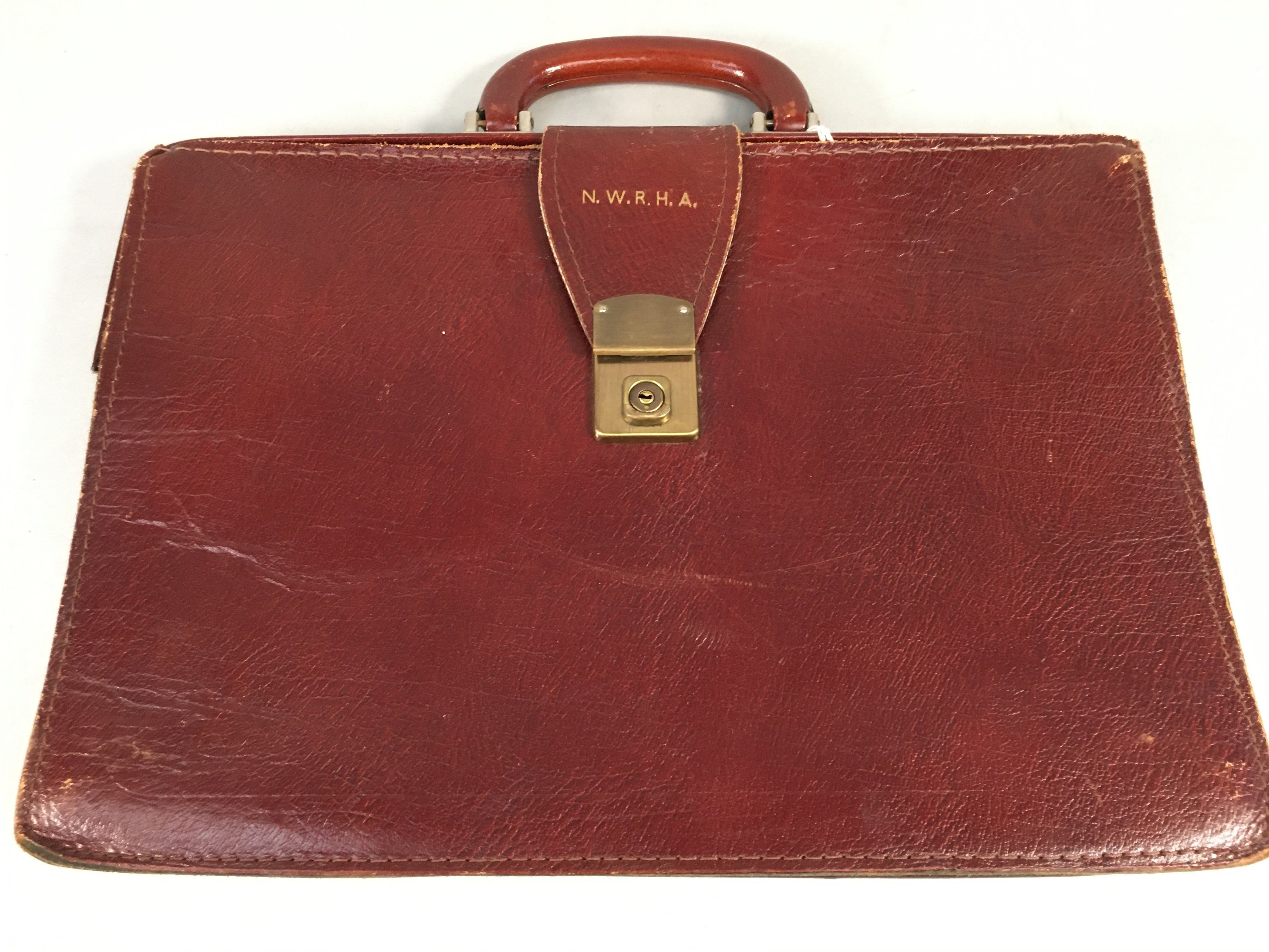 British Business Bag Vtg Unbranded Black Briefcase Leather Reddish Brown KB19