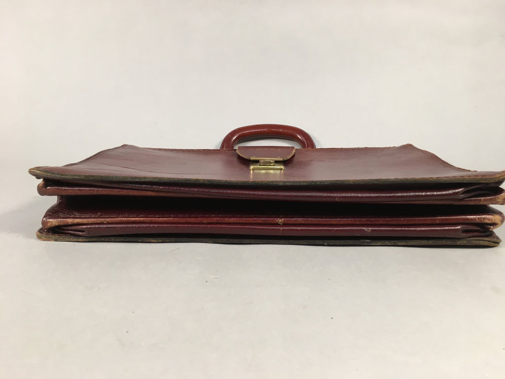 British Business Bag Vtg Unbranded Black Briefcase Leather Reddish Brown KB19