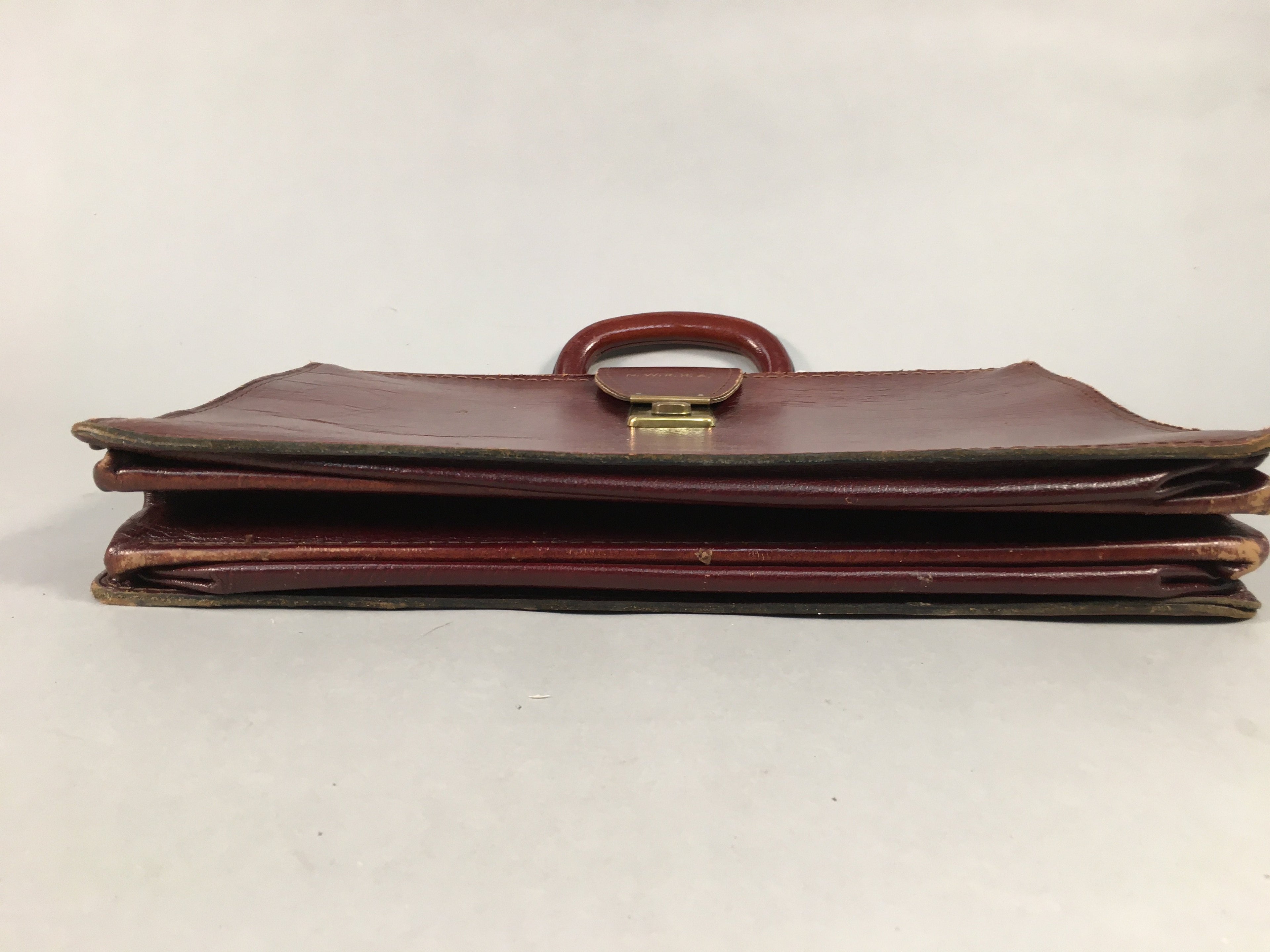 British Business Bag Vtg Unbranded Black Briefcase Leather Reddish Brown KB19