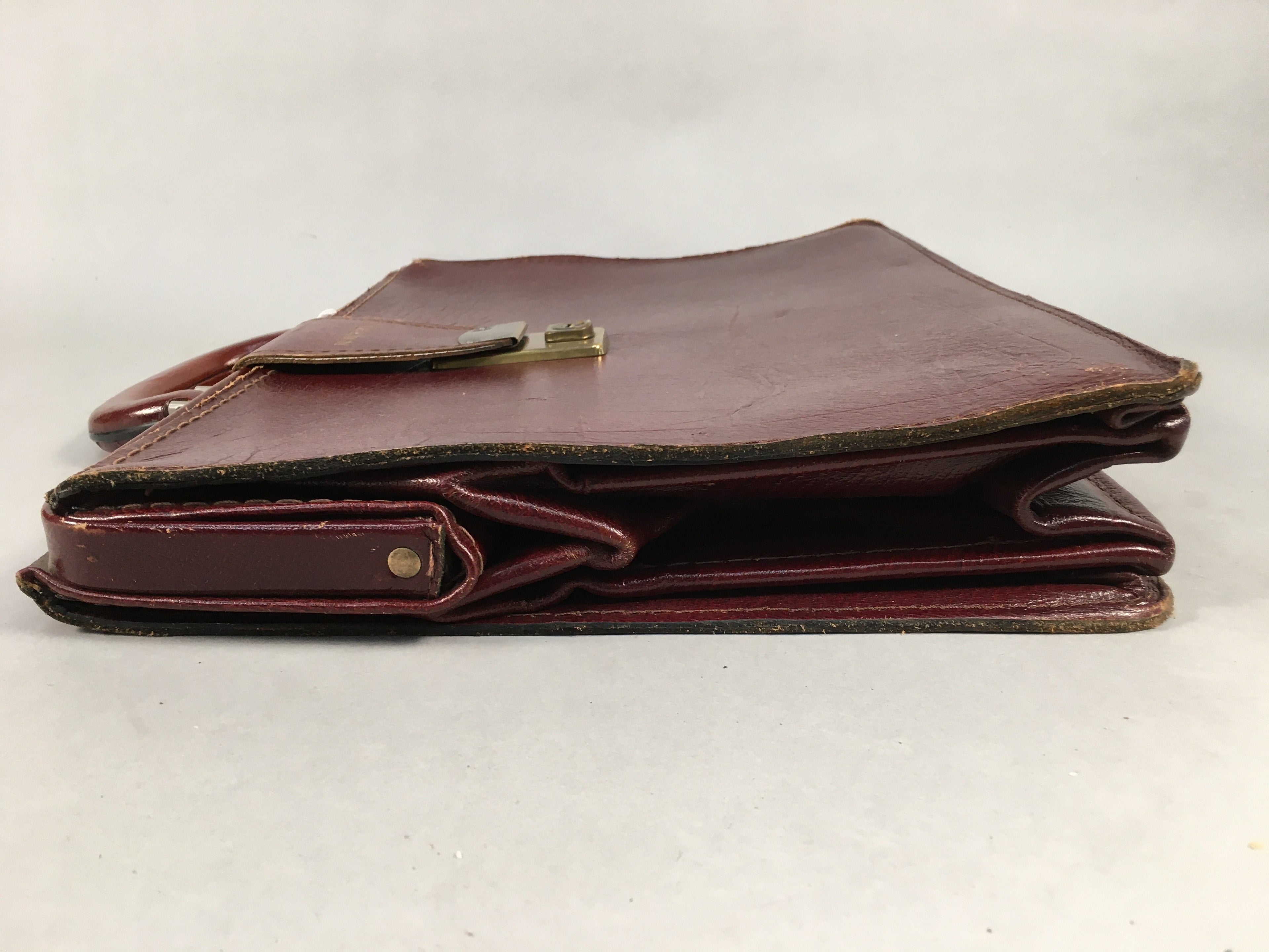 British Business Bag Vtg Unbranded Black Briefcase Leather Reddish Brown KB19