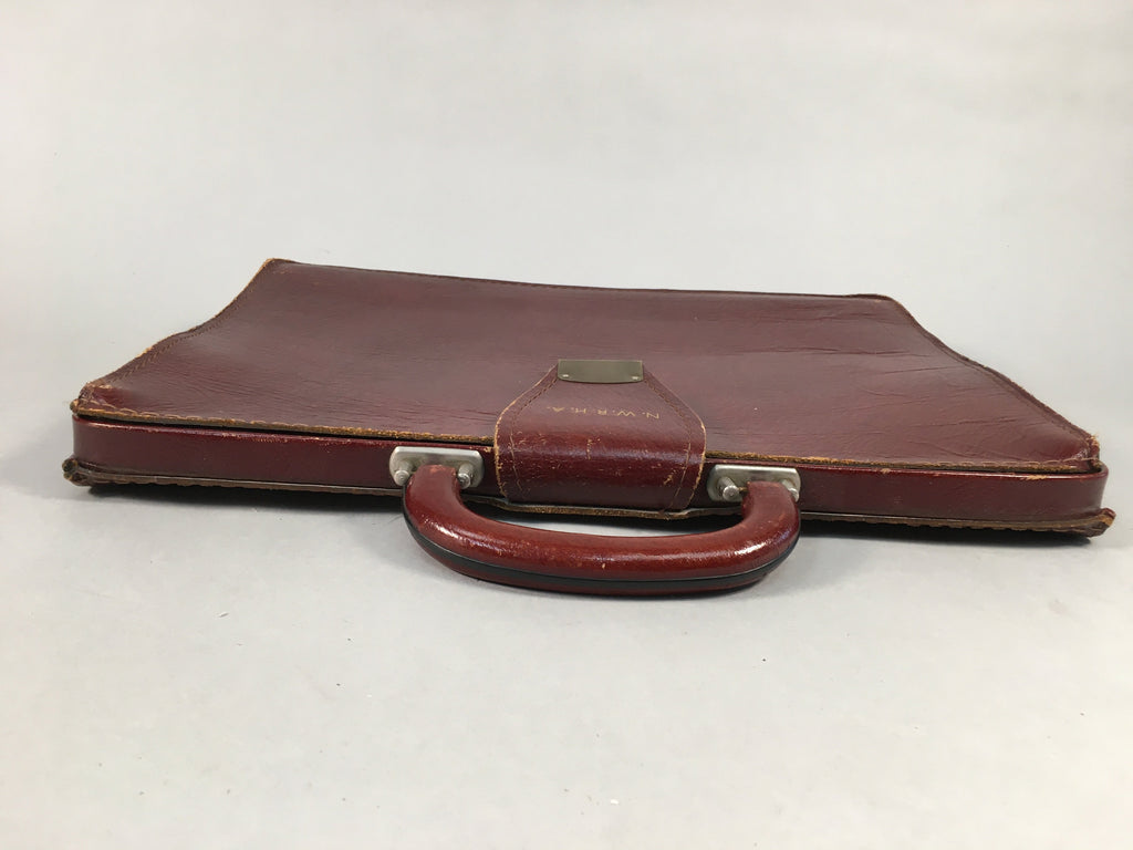 British Business Bag Vtg Unbranded Black Briefcase Leather Reddish Brown KB19