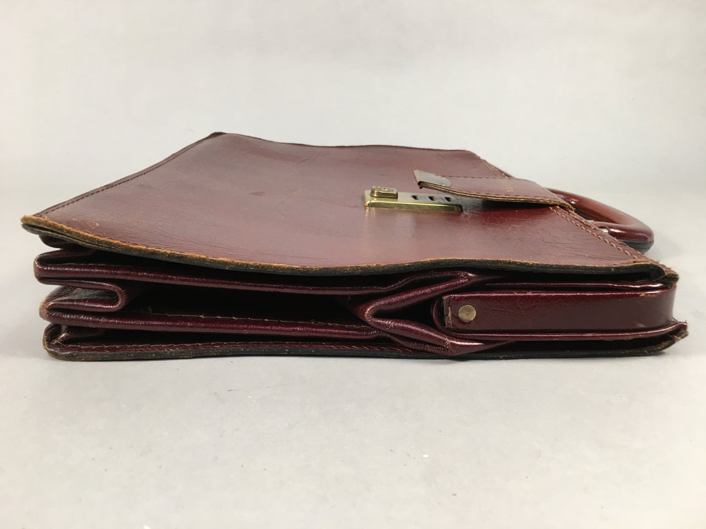 British Business Bag Vtg Unbranded Black Briefcase Leather Reddish Brown KB19