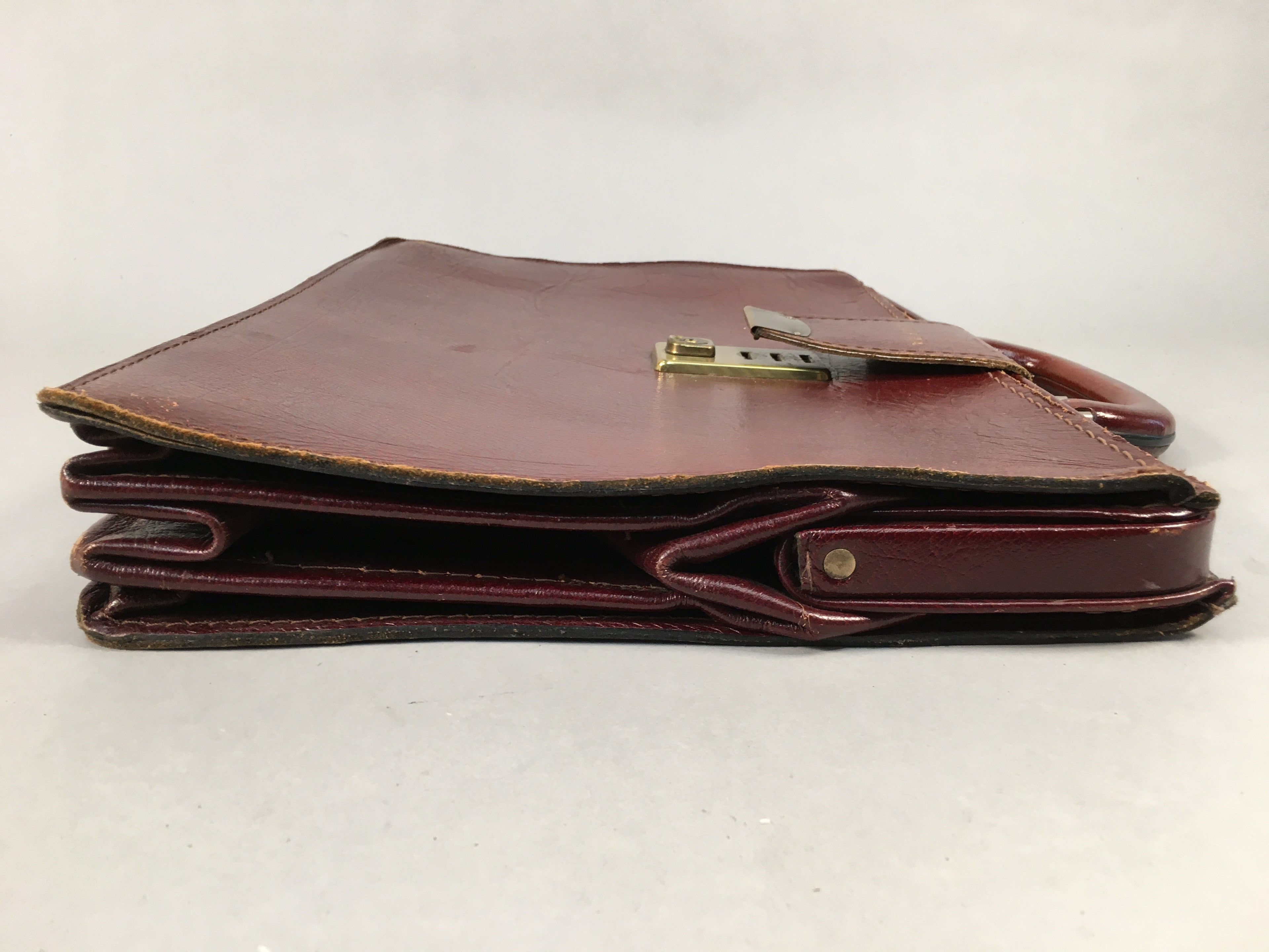 British Business Bag Vtg Unbranded Black Briefcase Leather Reddish Brown KB19
