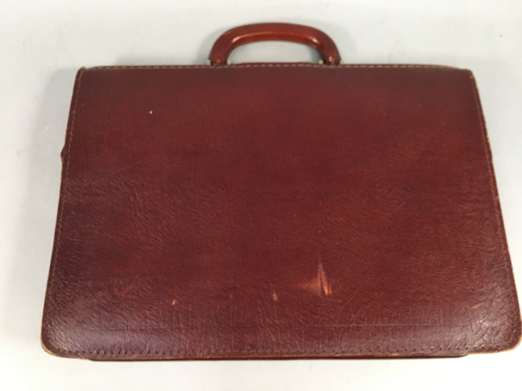 British Business Bag Vtg Unbranded Black Briefcase Leather Reddish Brown KB19