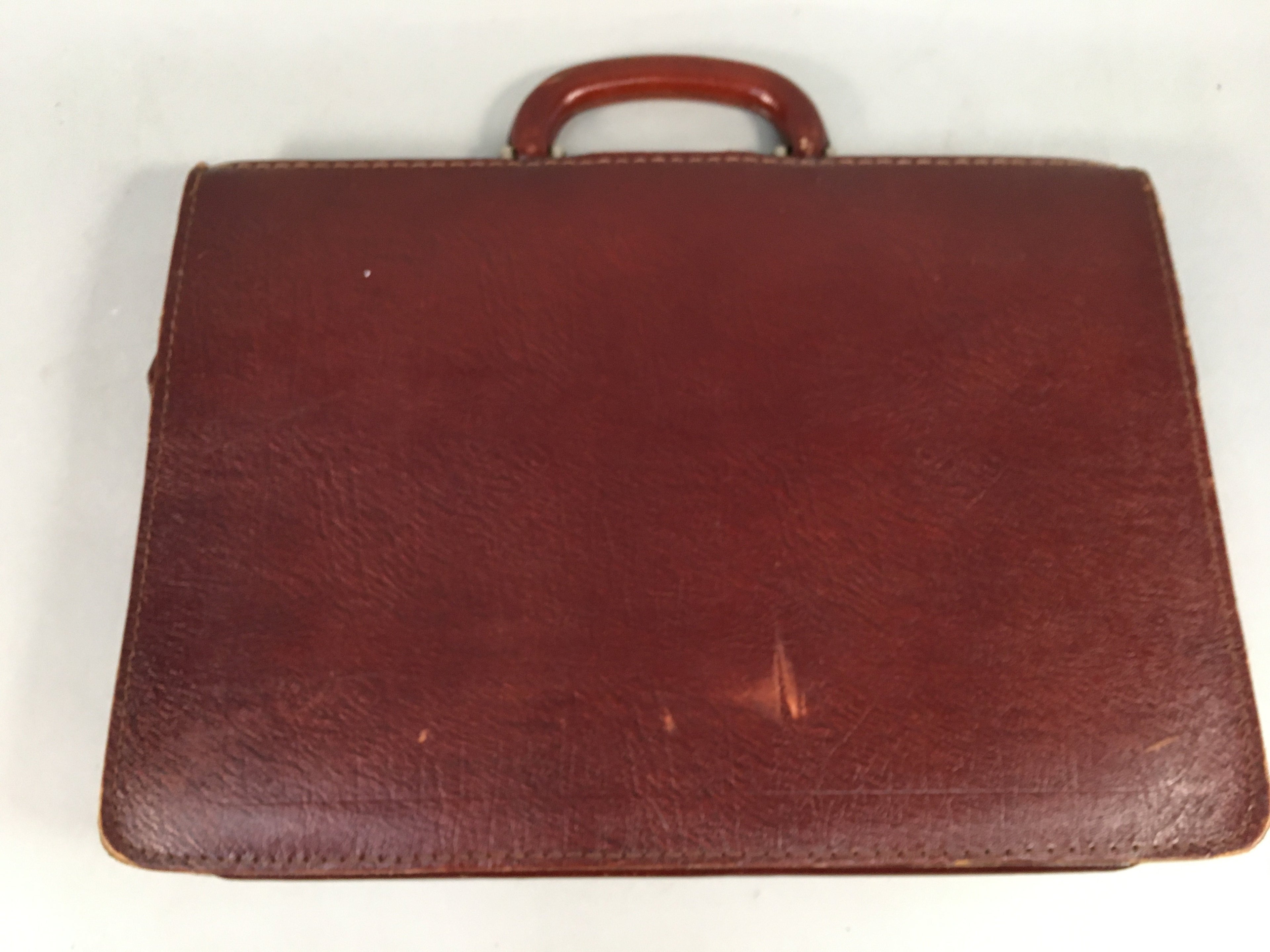 British Business Bag Vtg Unbranded Black Briefcase Leather Reddish Brown KB19