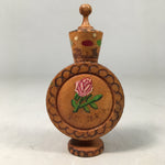 Bulgaria Wooden Perfume Bottle Vtg Container Floral Rose Brown KF403