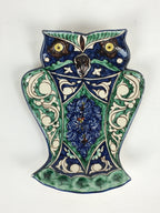 Ceramic Wall Hanging Plate Vtg Owl Yakimono Ornament Green Blue From Japan JK344