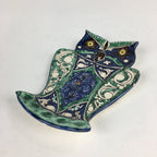 Ceramic Wall Hanging Plate Vtg Owl Yakimono Ornament Green Blue From Japan JK344