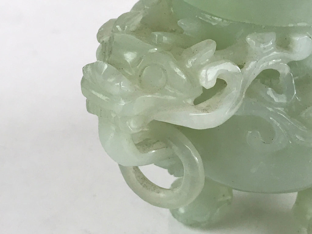 Chinese Art Jade Stone Sculpture Incense Burner Container Vtg Three Legs Koro BU836