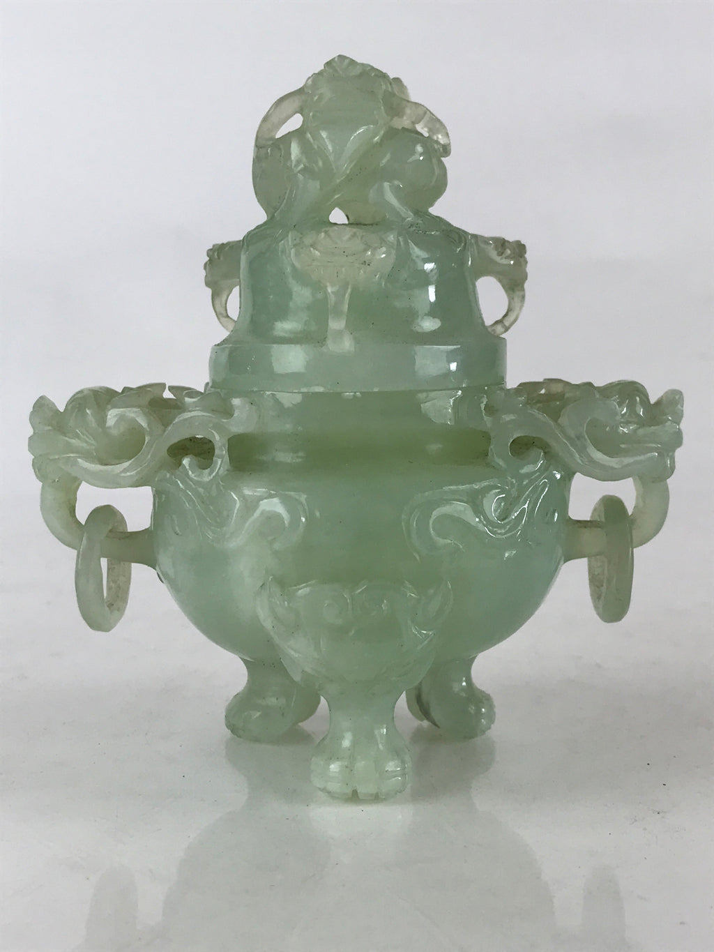Chinese Art Jade Stone Sculpture Incense Burner Container Vtg Three Legs Koro BU836