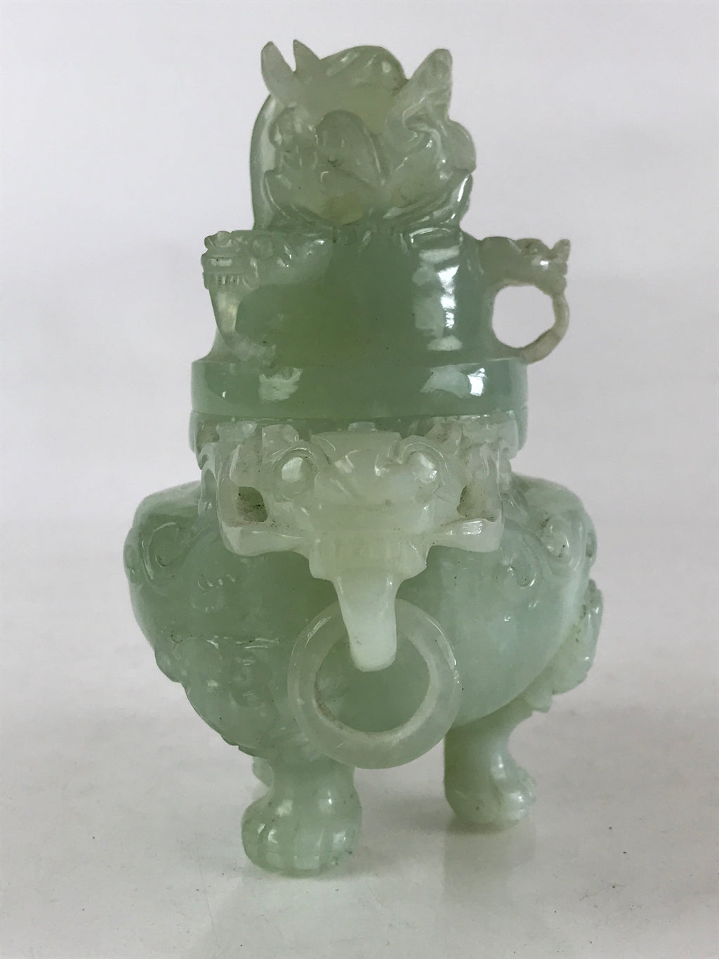 Chinese Art Jade Stone Sculpture Incense Burner Container Vtg Three Legs Koro BU836