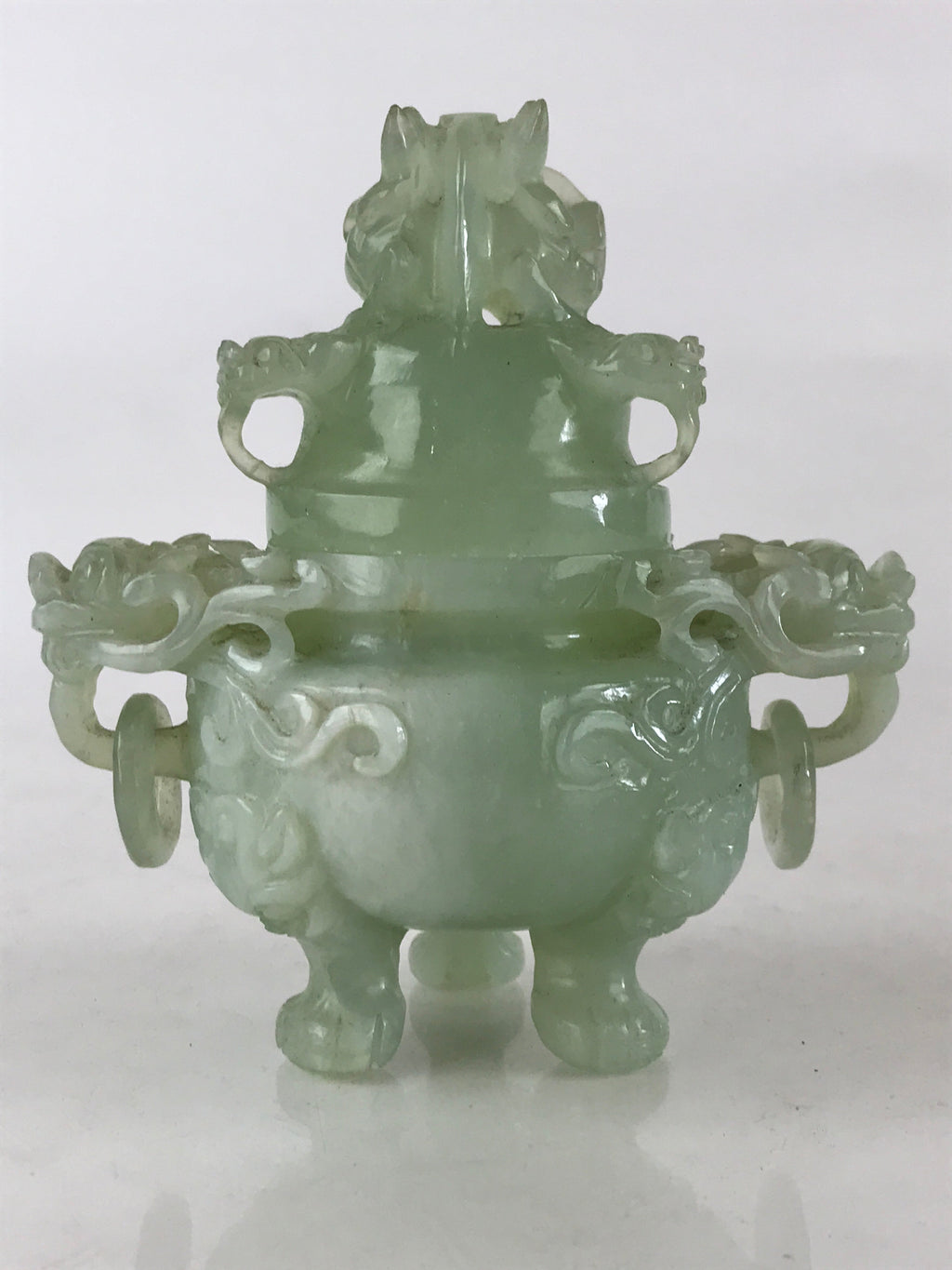 Chinese Art Jade Stone Sculpture Incense Burner Container Vtg Three Legs Koro BU836