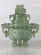 Chinese Art Jade Stone Sculpture Incense Burner Container Vtg Three Legs Koro BU836