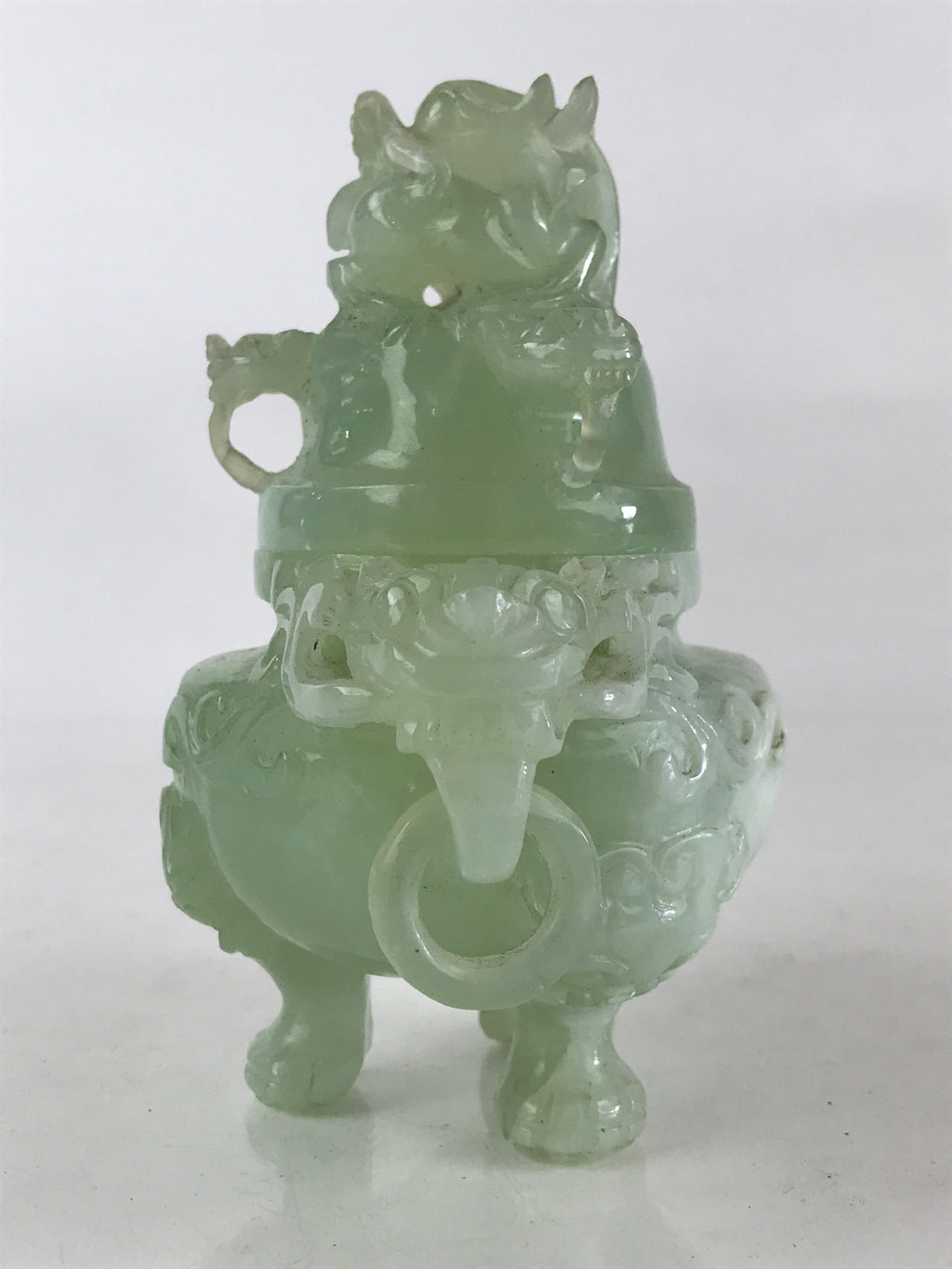 Chinese Art Jade Stone Sculpture Incense Burner Container Vtg Three Legs Koro BU836
