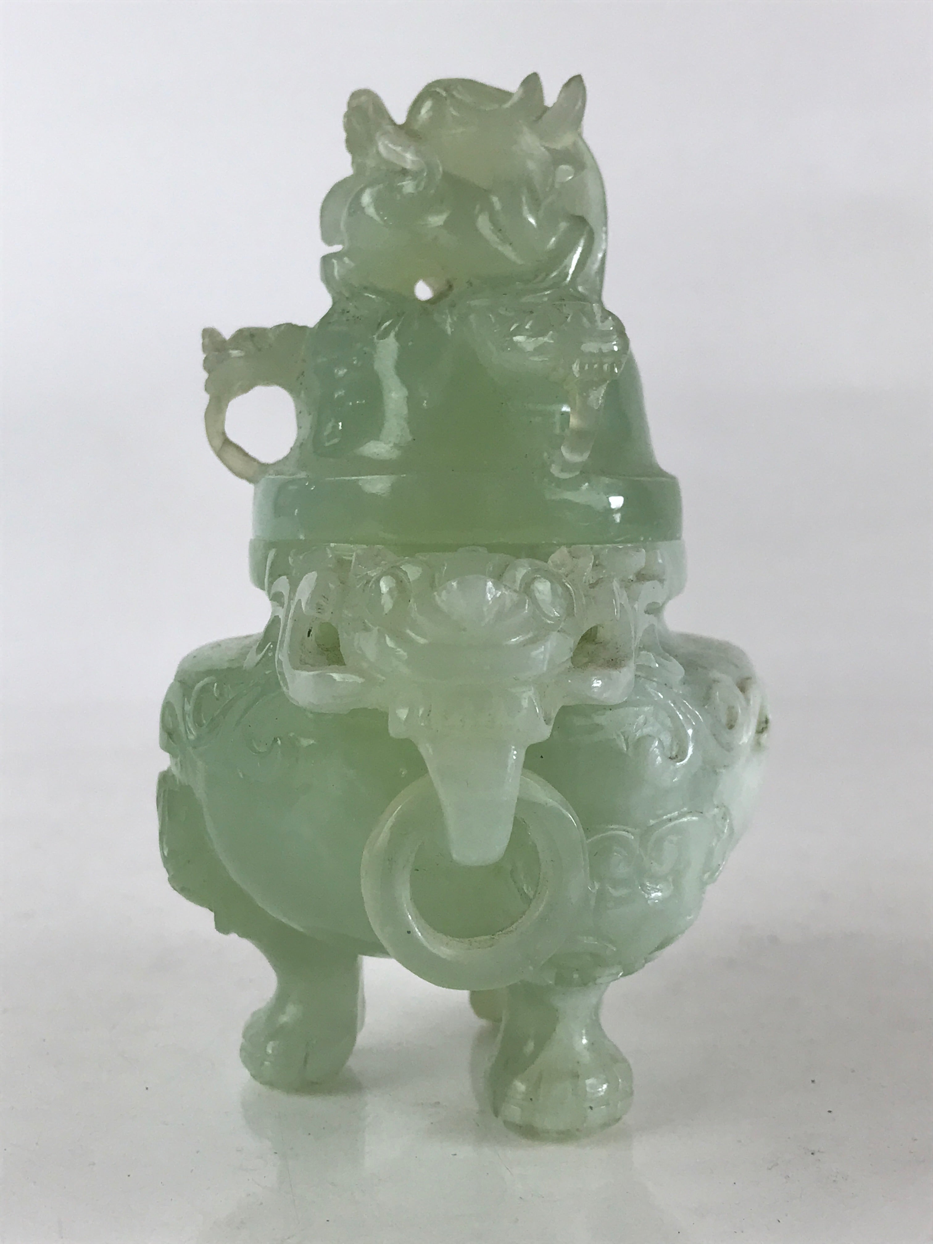 Chinese Art Jade Stone Sculpture Incense Burner Container Vtg Three Legs Koro BU836
