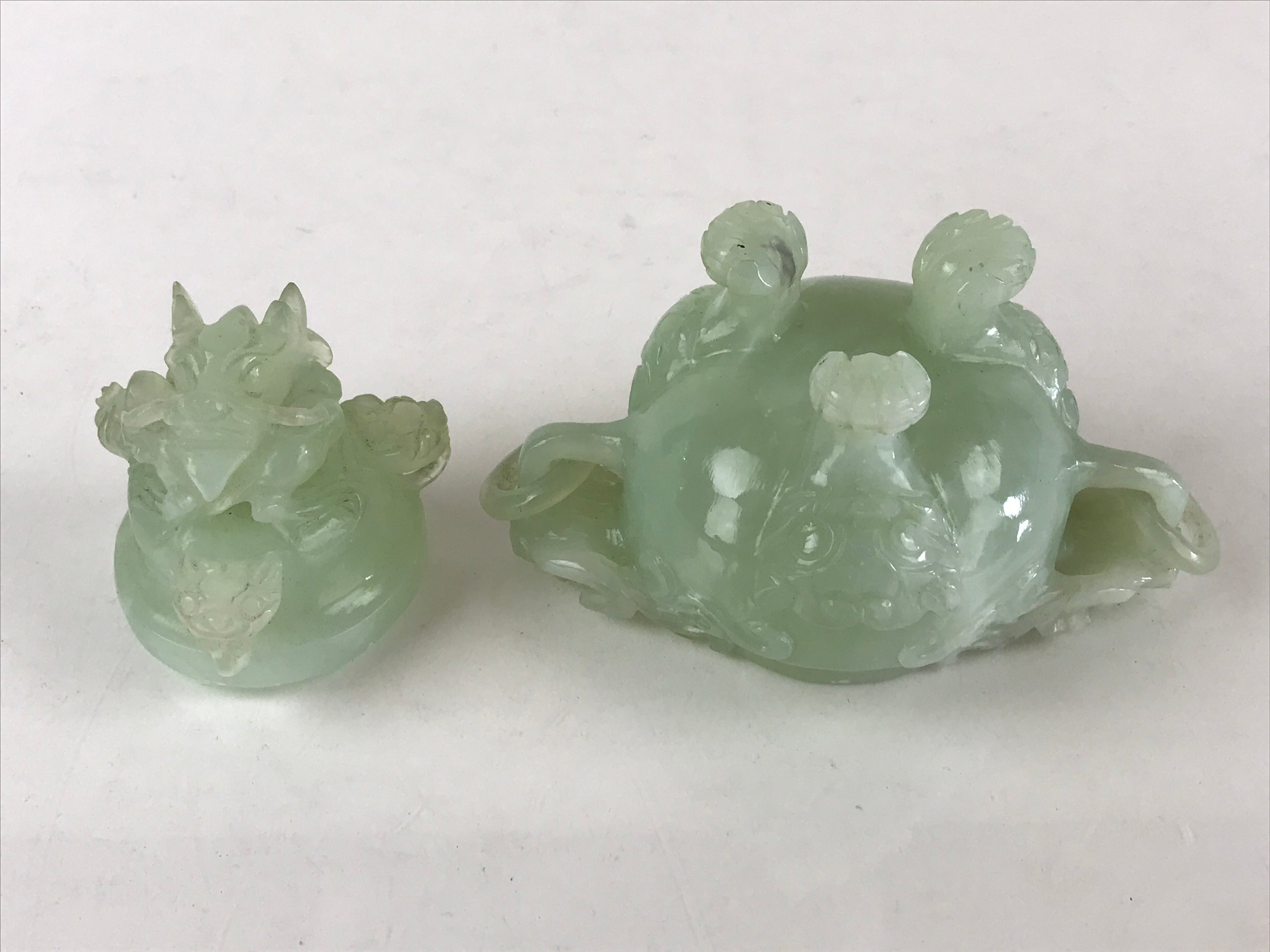 Chinese Art Jade Stone Sculpture Incense Burner Container Vtg Three Legs Koro BU836