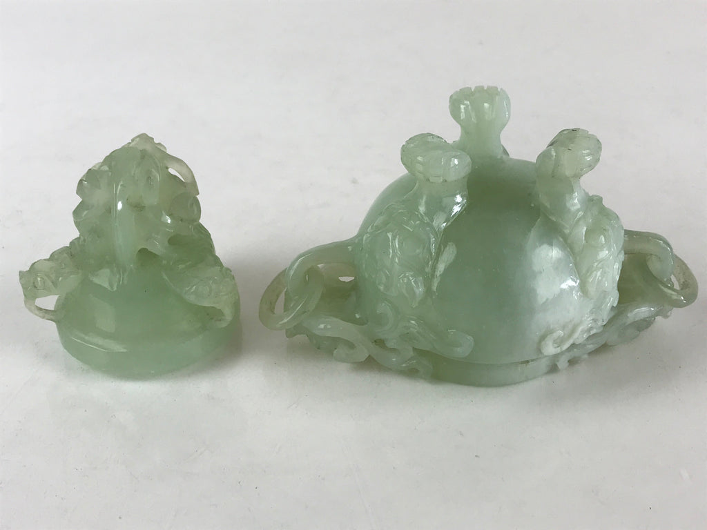 Chinese Art Jade Stone Sculpture Incense Burner Container Vtg Three Legs Koro BU836