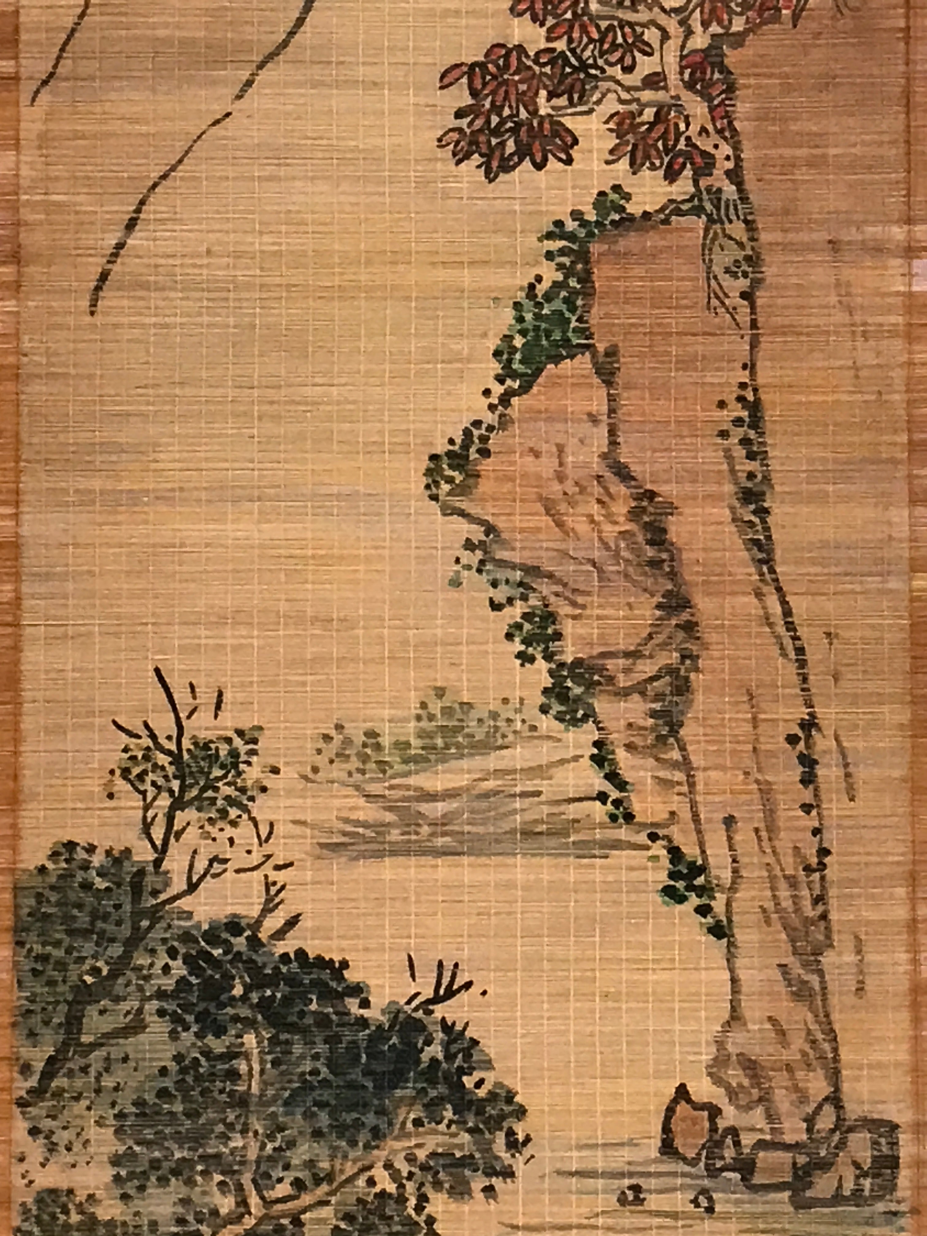 Chinese Bamboo Thread Painting Hanging Scroll Mountain Kakejiku Kakemono SC799
