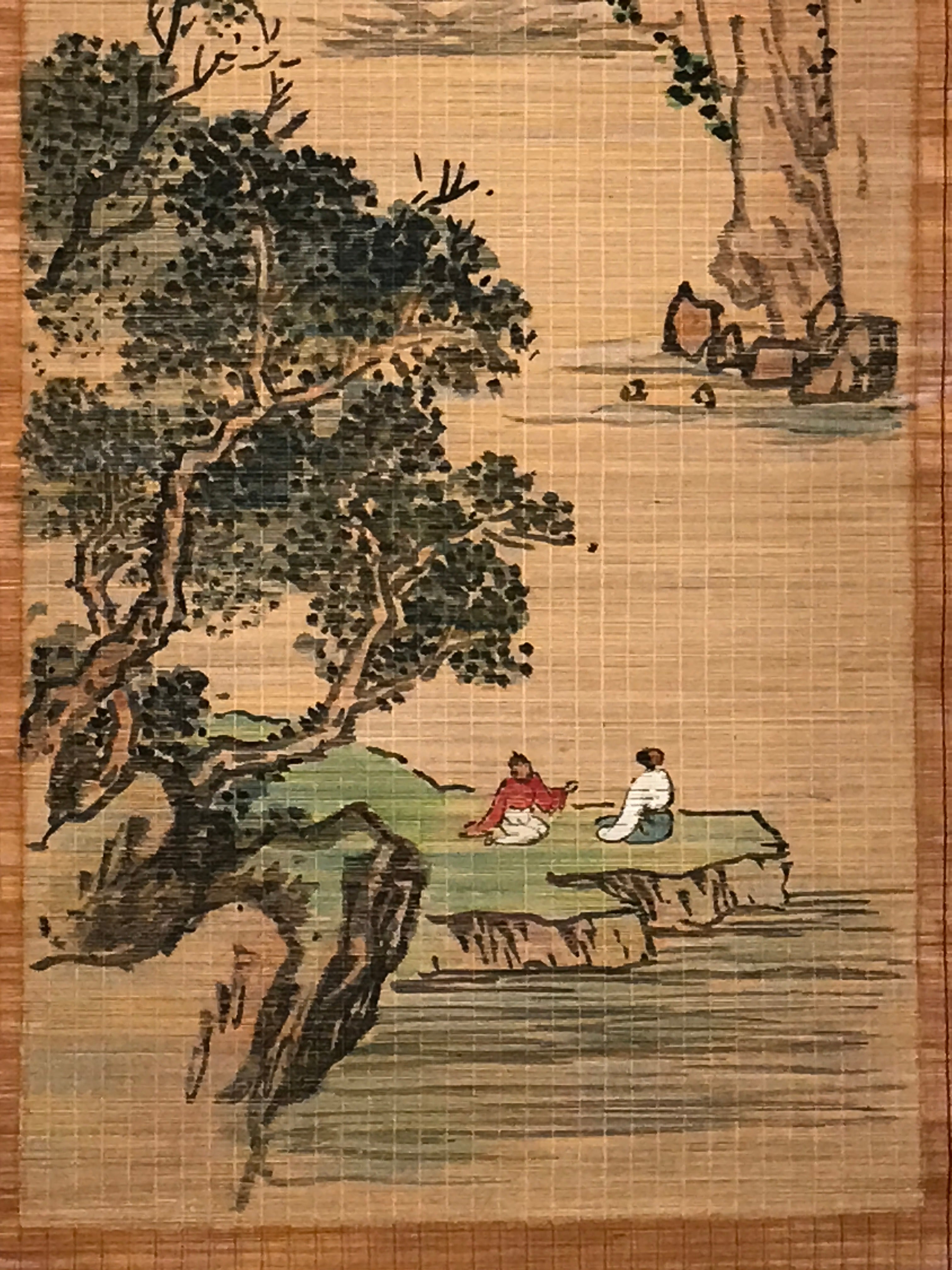 Chinese Bamboo Thread Painting Hanging Scroll Mountain Kakejiku Kakemono SC799