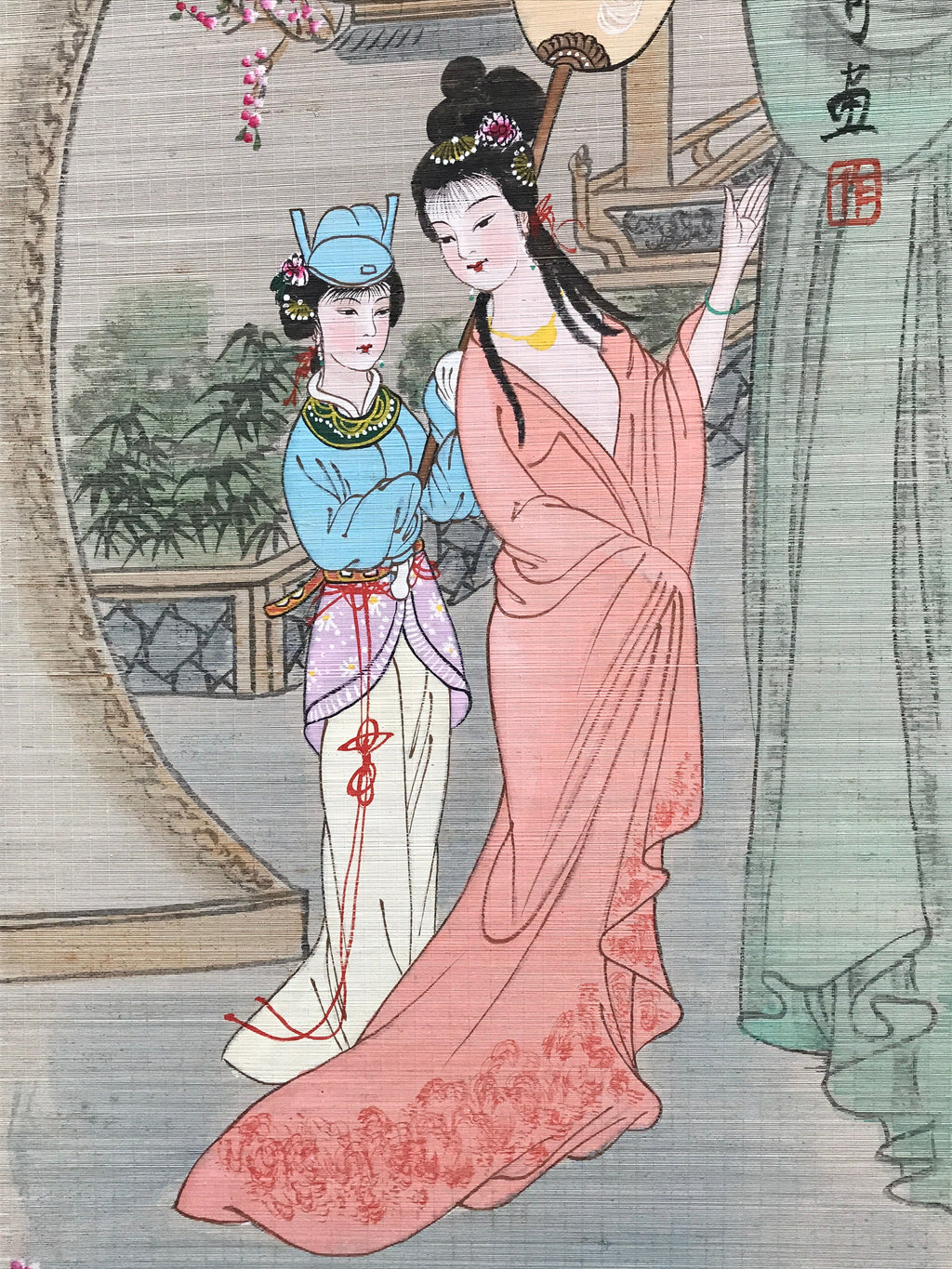 Chinese Bamboo Thread Painting Hanging Scroll Princess Kakejiku Kakemono SC760