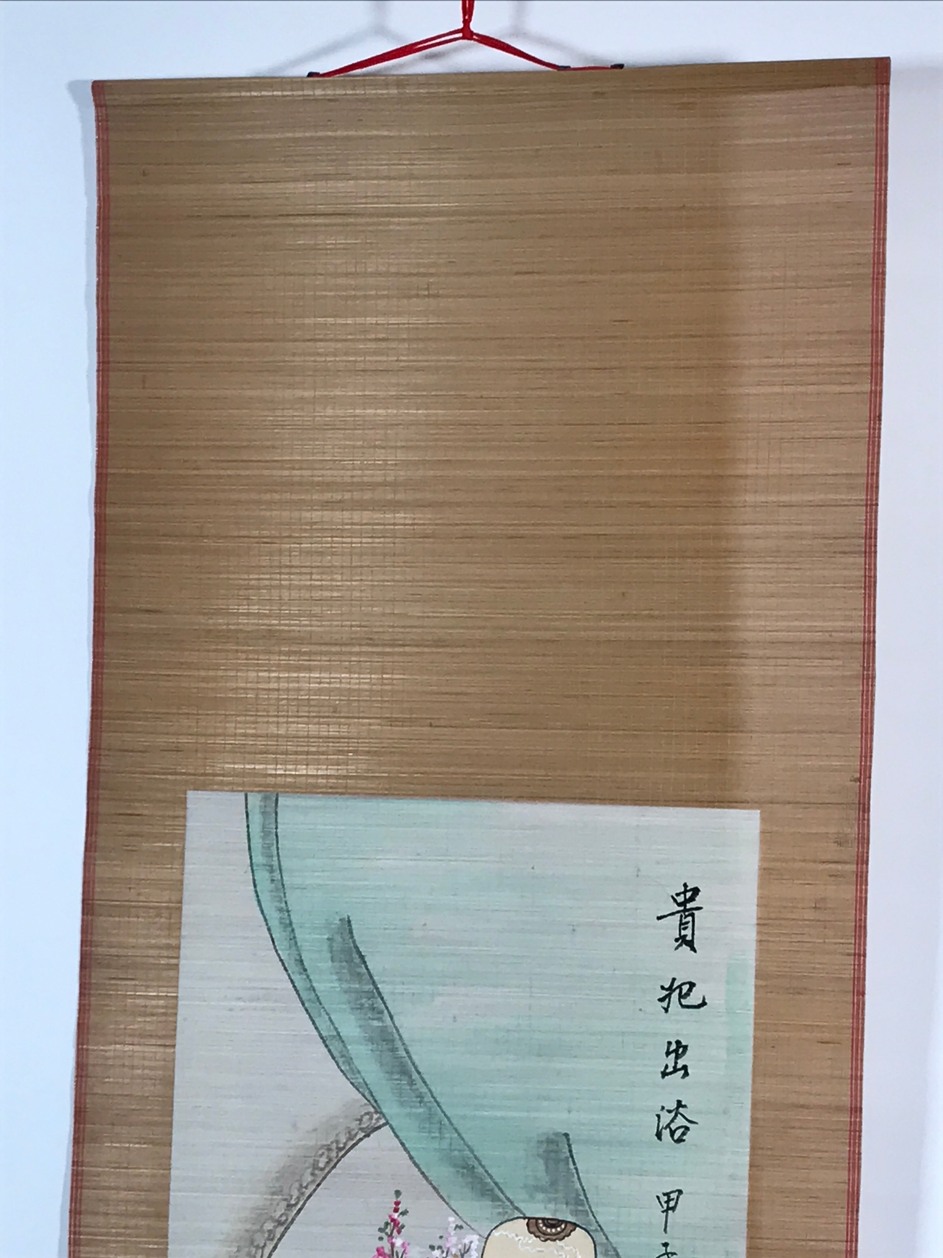 Chinese Bamboo Thread Painting Hanging Scroll Princess Kakejiku