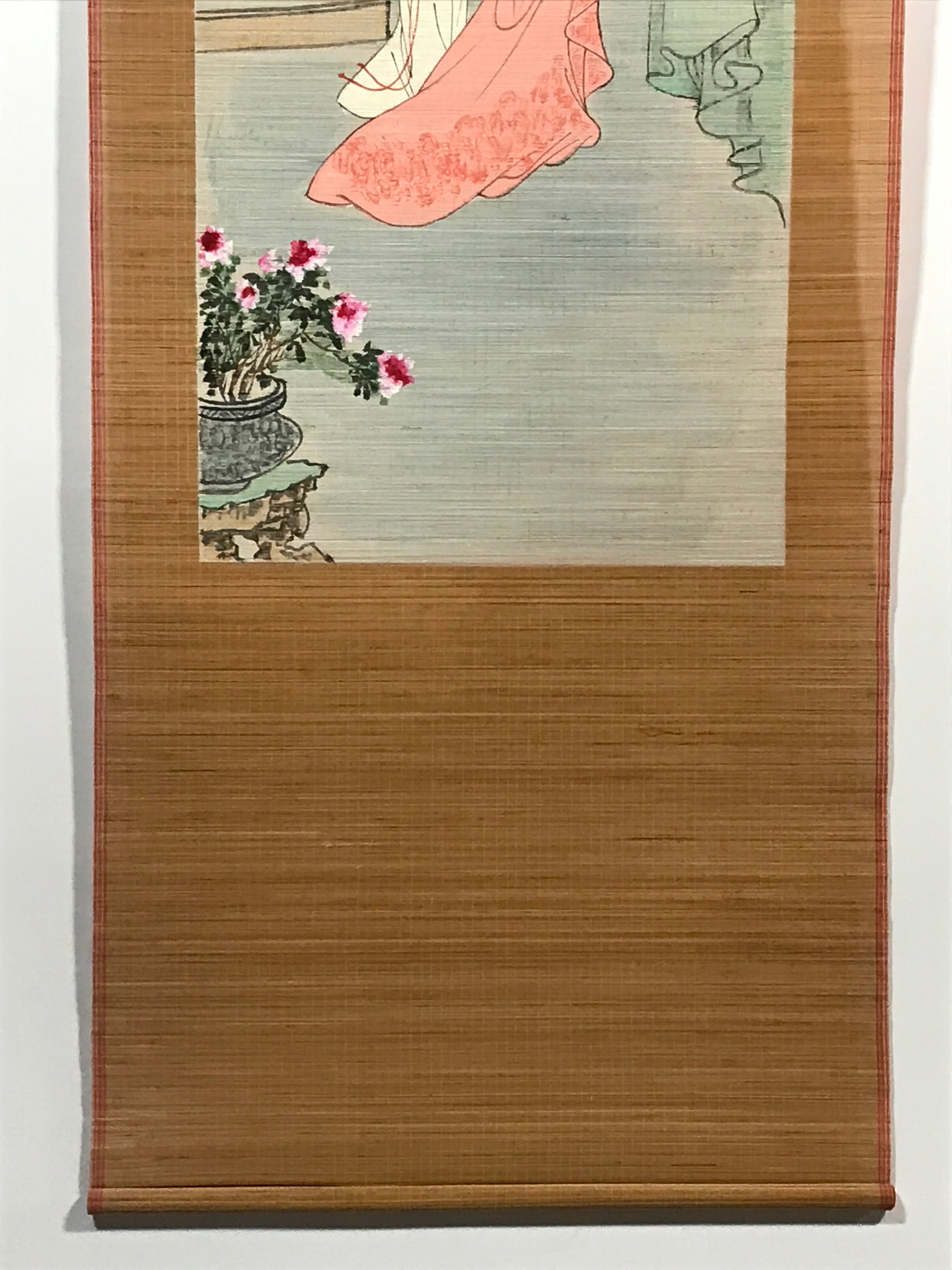 Chinese Bamboo Thread Painting Hanging Scroll Princess Kakejiku Kakemono SC760