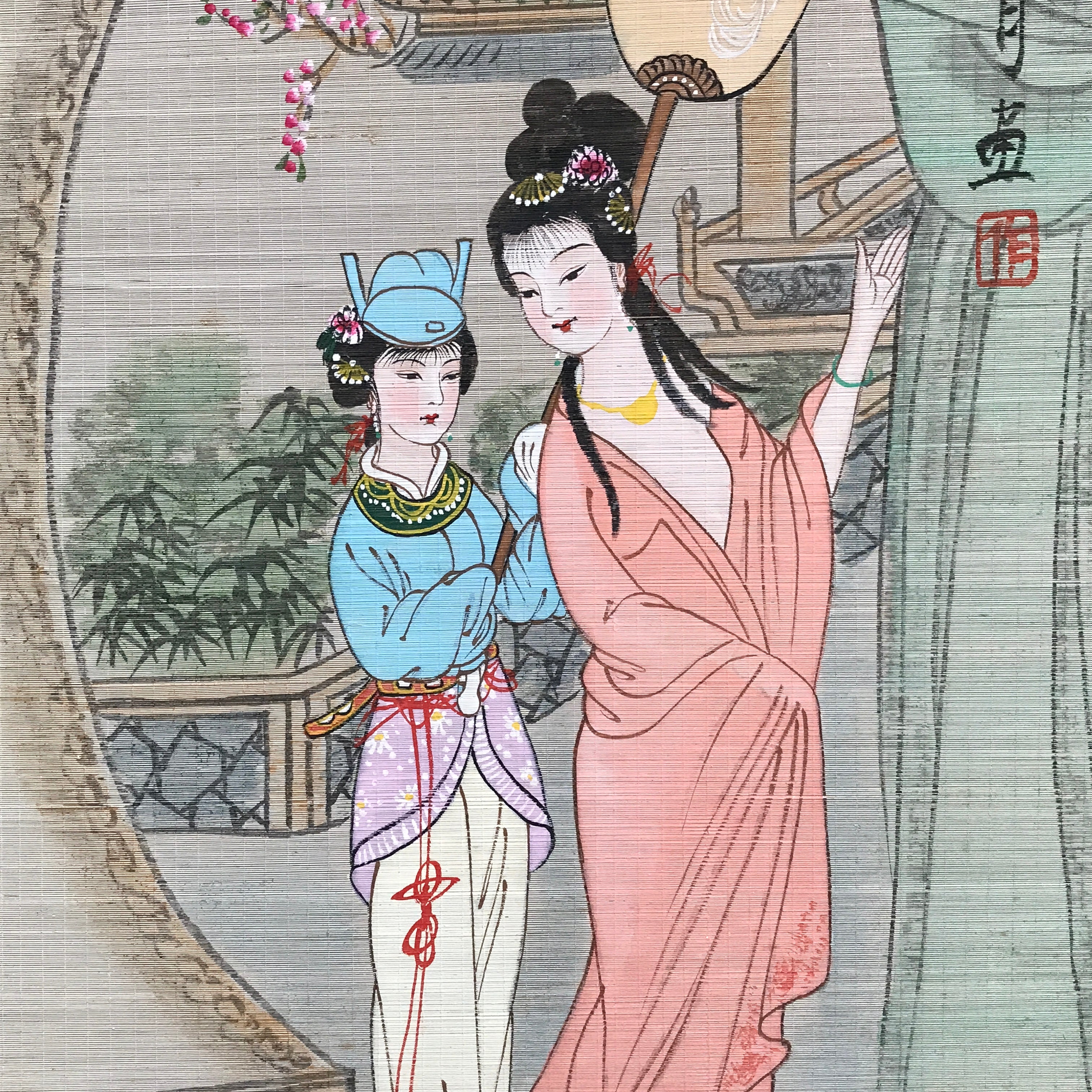 Chinese Bamboo Thread Painting Hanging Scroll Princess Kakejiku Kakemono SC760