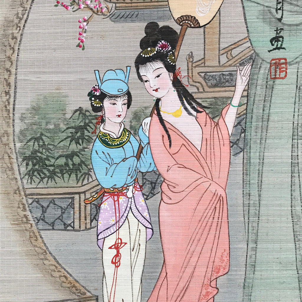 Chinese Bamboo Thread Painting Hanging Scroll Princess Kakejiku