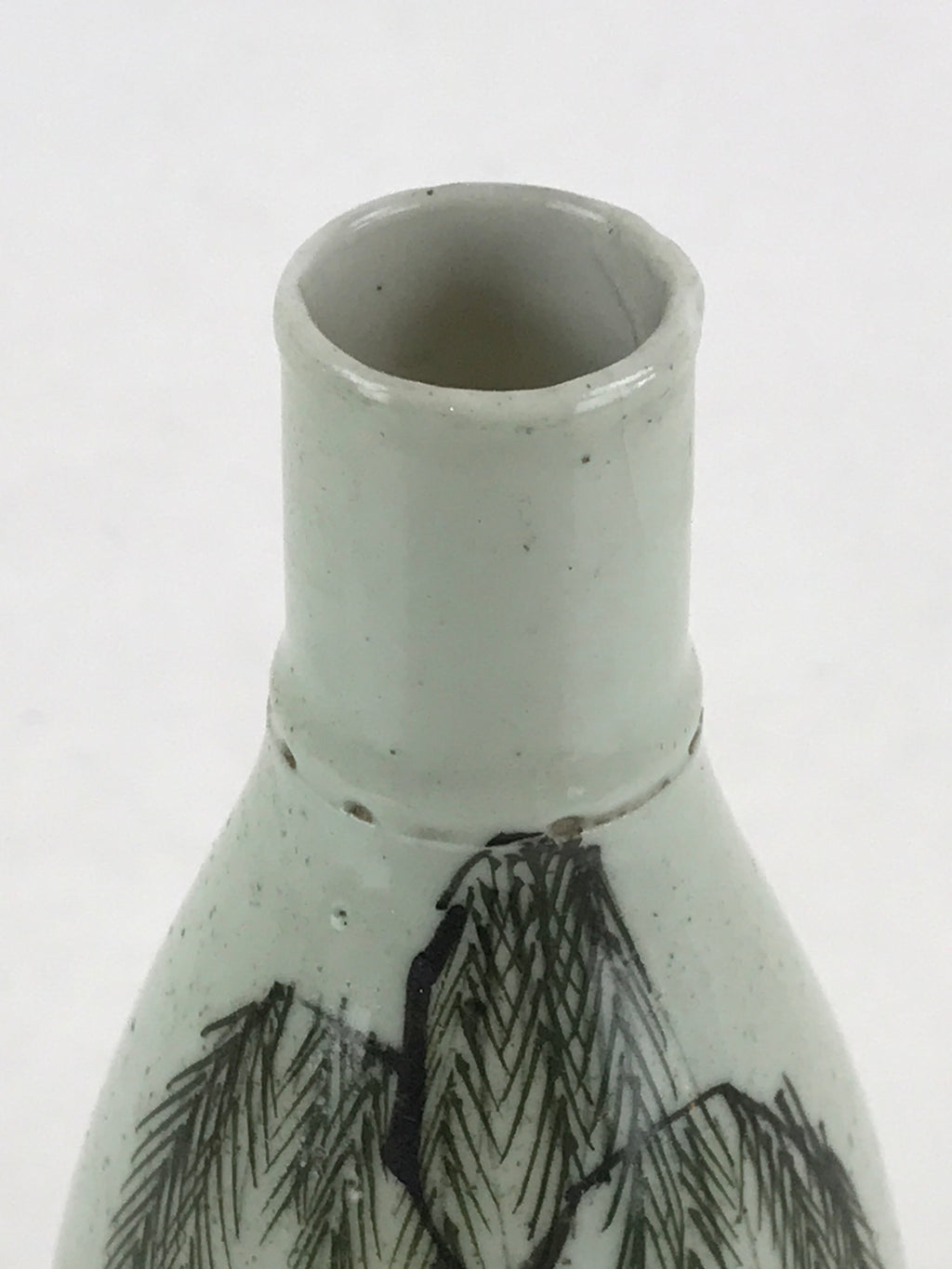 Chinese Ceramic Sake Bottle Vtg Pottery Yakimono Tokkuri Gray Willow Tree TS491