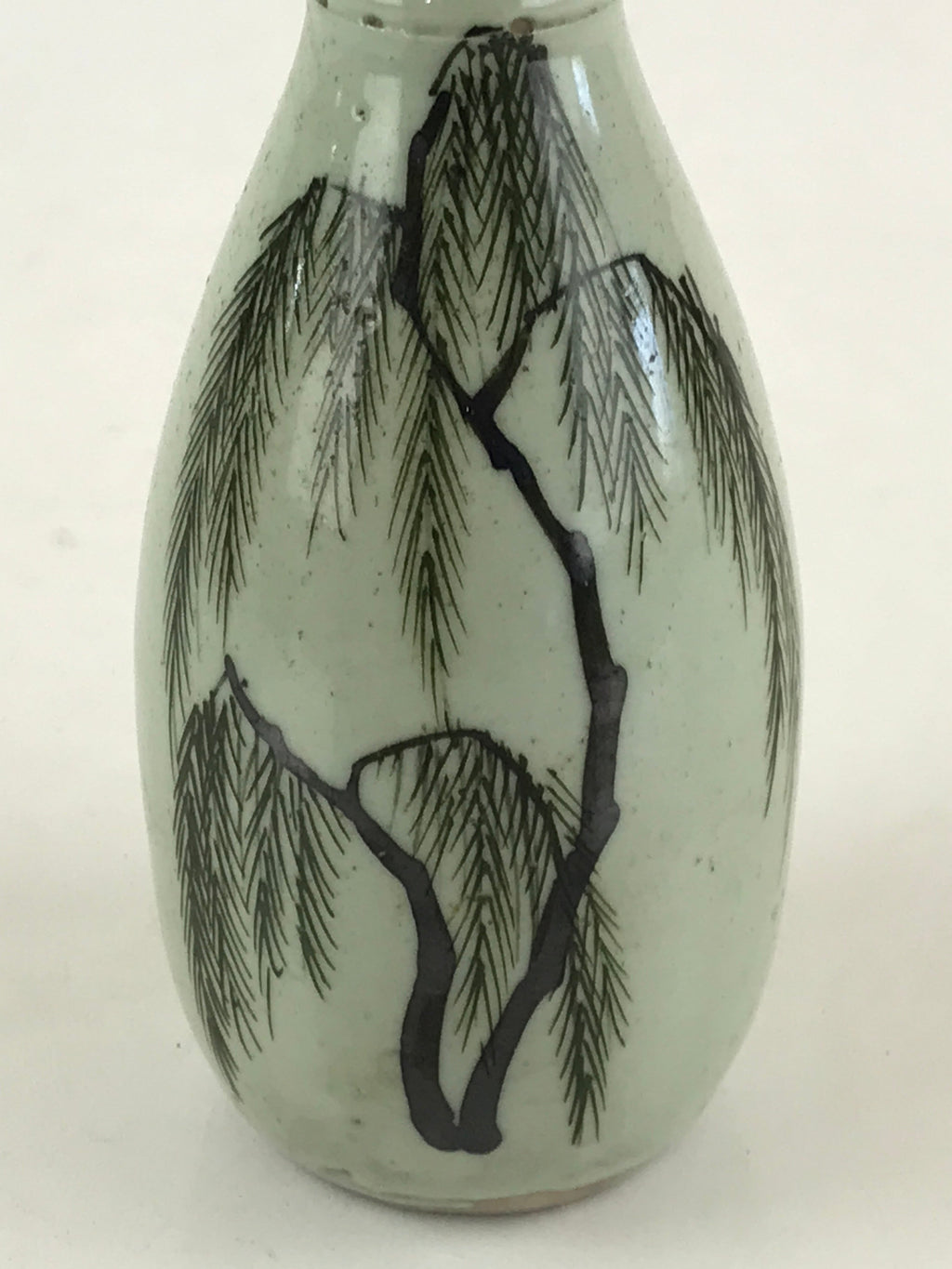 Chinese Ceramic Sake Bottle Vtg Pottery Yakimono Tokkuri Gray Willow Tree TS491