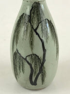 Chinese Ceramic Sake Bottle Vtg Pottery Yakimono Tokkuri Gray Willow Tree TS491