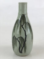 Chinese Ceramic Sake Bottle Vtg Pottery Yakimono Tokkuri Gray Willow Tree TS491