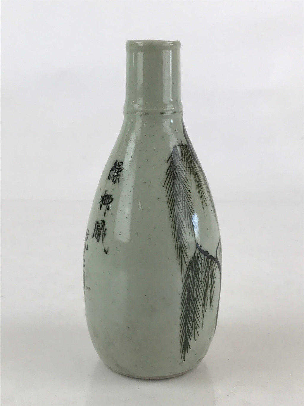 Chinese Ceramic Sake Bottle Vtg Pottery Yakimono Tokkuri Gray Willow Tree TS491