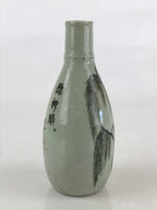 Chinese Ceramic Sake Bottle Vtg Pottery Yakimono Tokkuri Gray Willow Tree TS491
