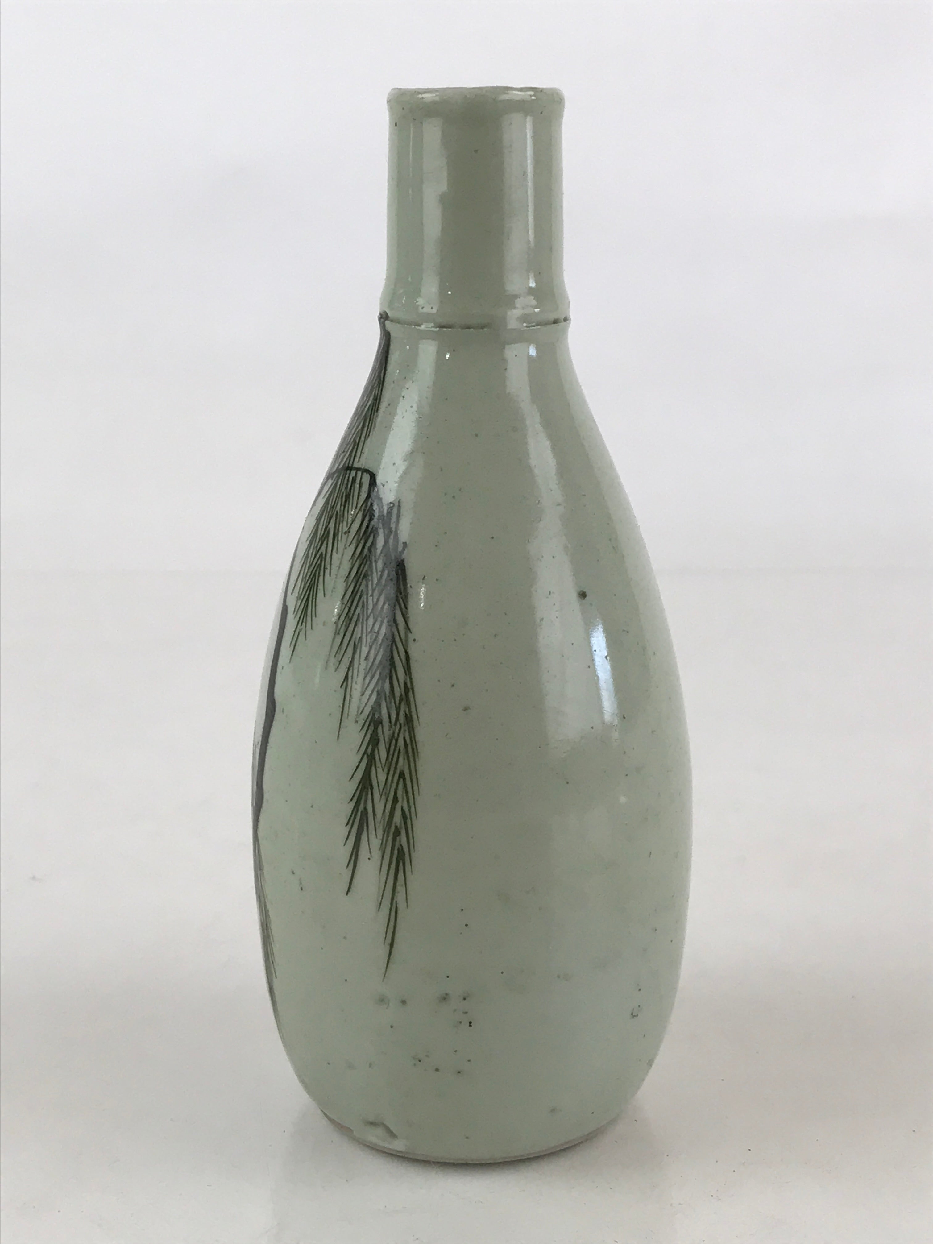 Chinese Ceramic Sake Bottle Vtg Pottery Yakimono Tokkuri Gray Willow Tree TS491