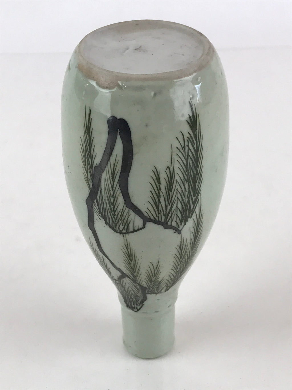 Chinese Ceramic Sake Bottle Vtg Pottery Yakimono Tokkuri Gray Willow Tree TS491