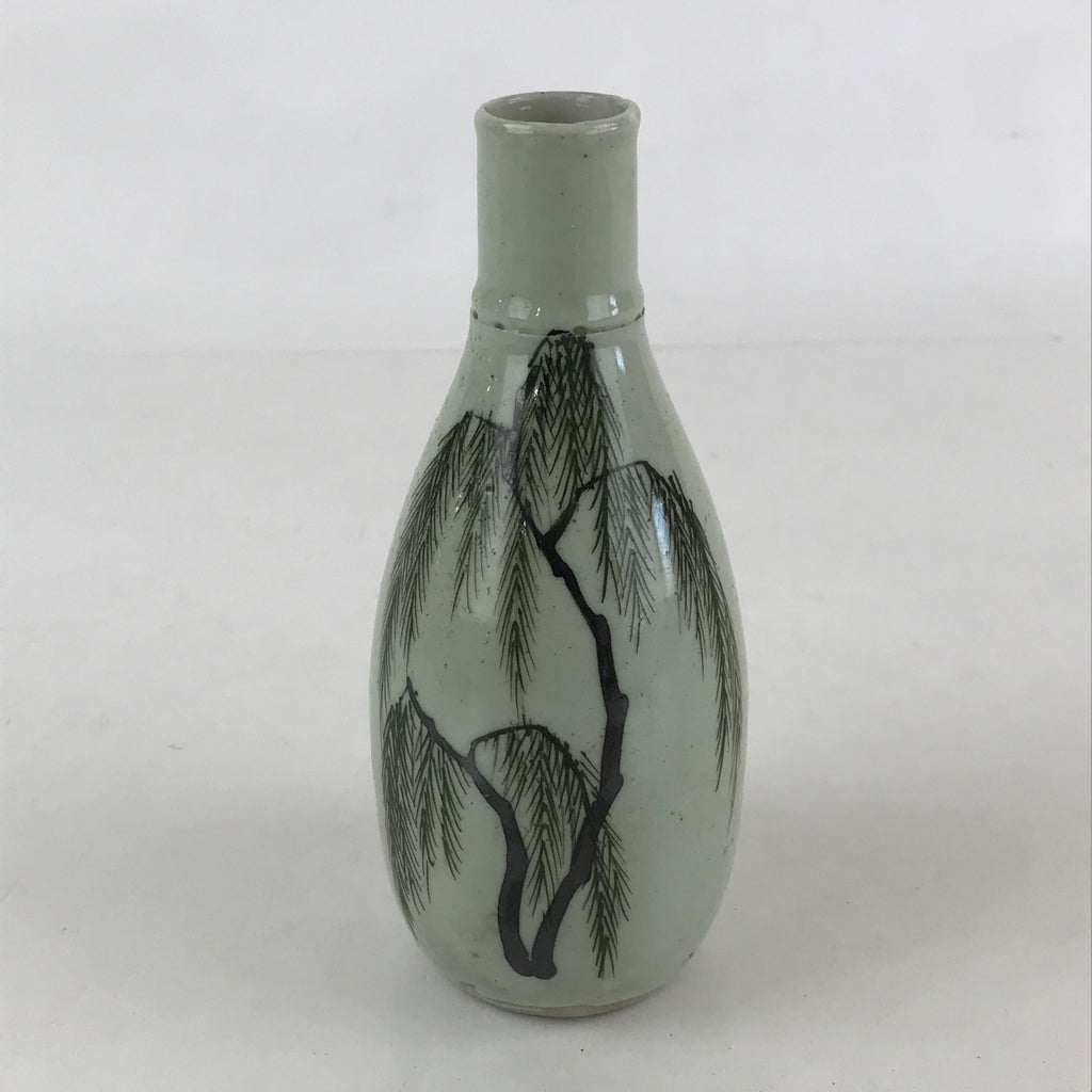 Chinese Ceramic Sake Bottle Vtg Pottery Yakimono Tokkuri Gray Willow Tree TS491
