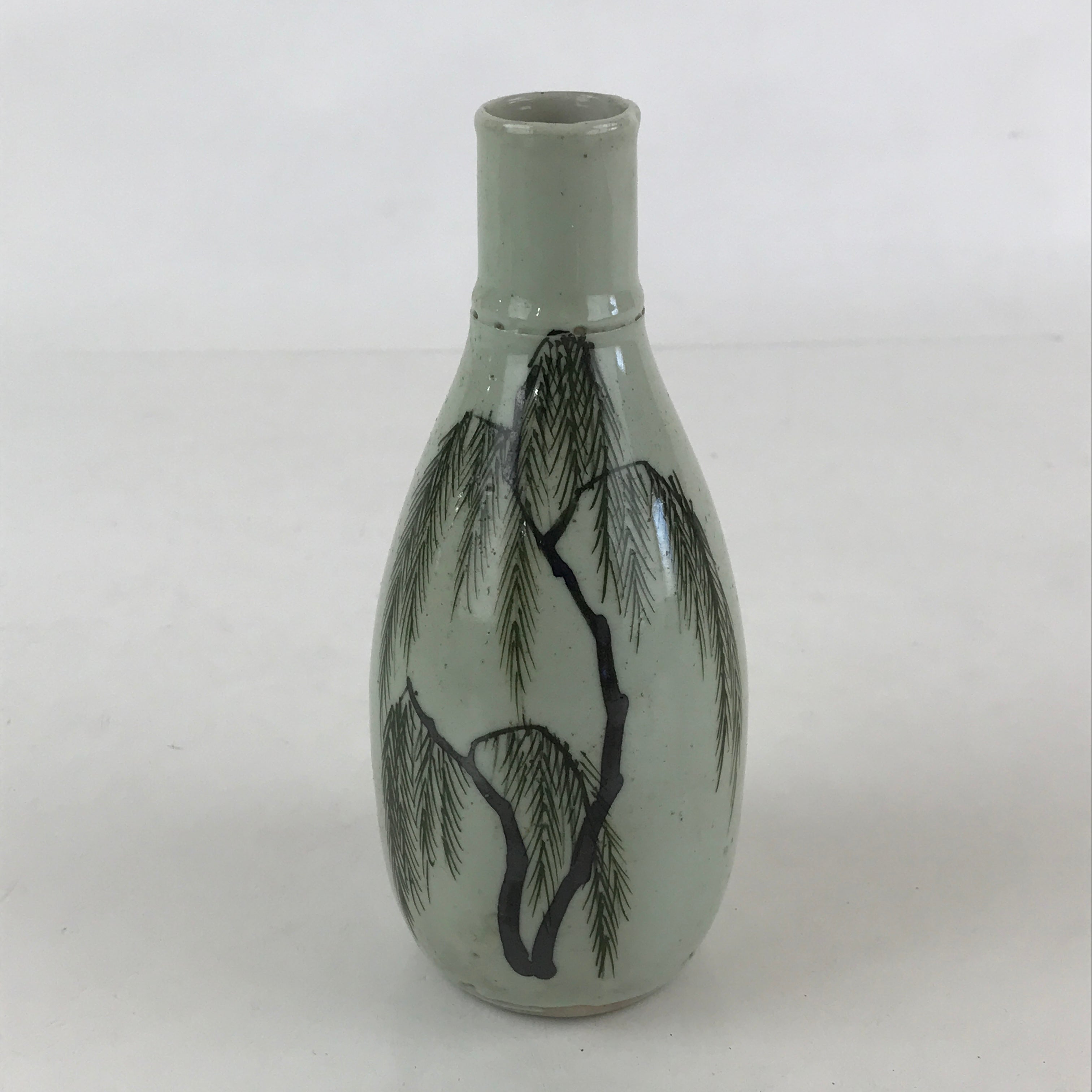 Chinese Ceramic Sake Bottle Vtg Pottery Yakimono Tokkuri Gray Willow Tree TS491