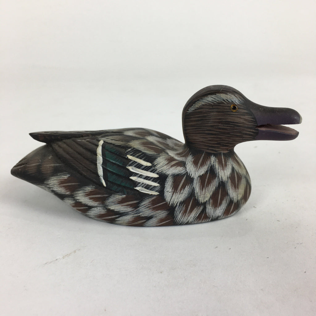 Chinese Duck Figurine Vtg Wooden Display Ornament Okimono Brown BD788