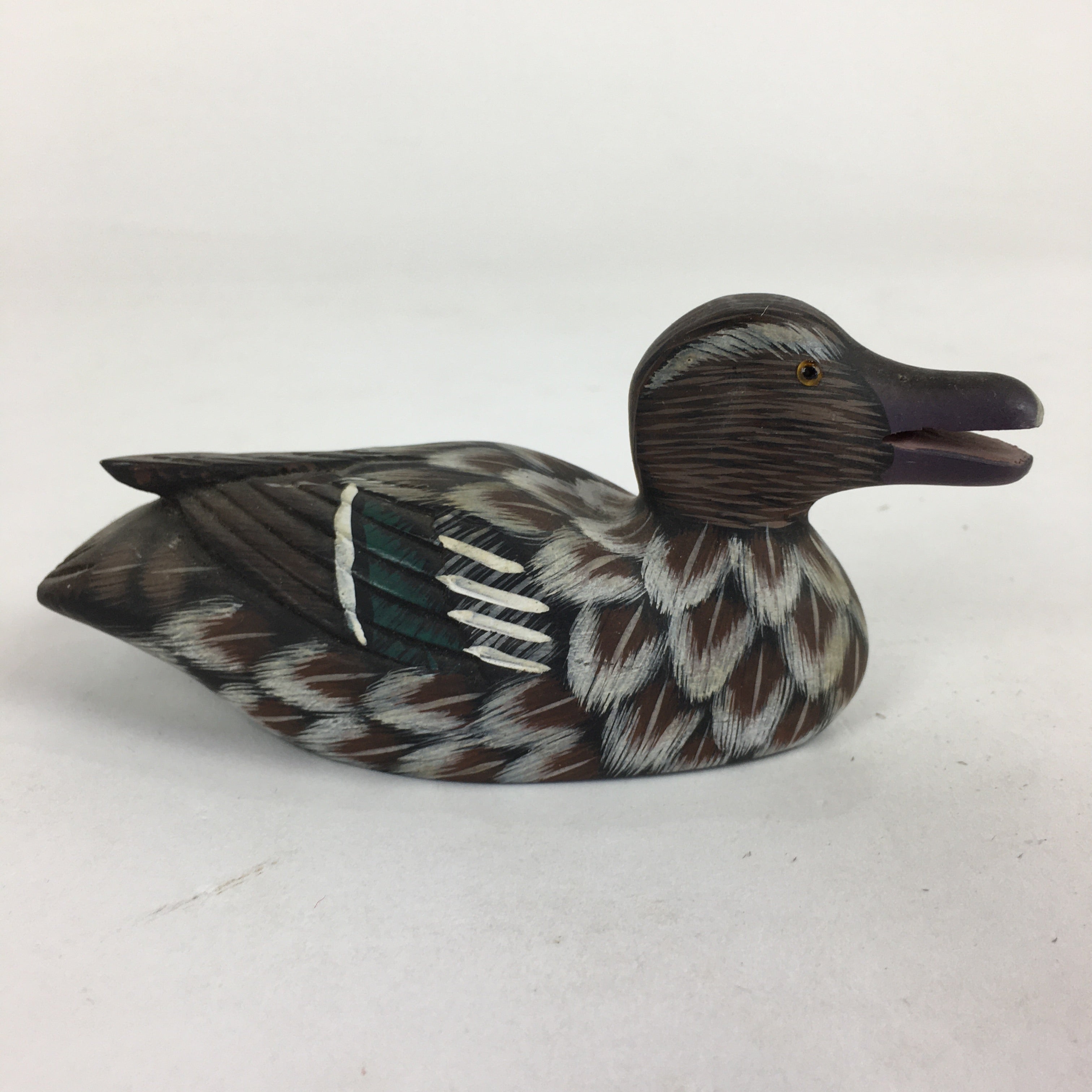 Chinese Duck Figurine Vtg Wooden Display Ornament Okimono Brown BD788