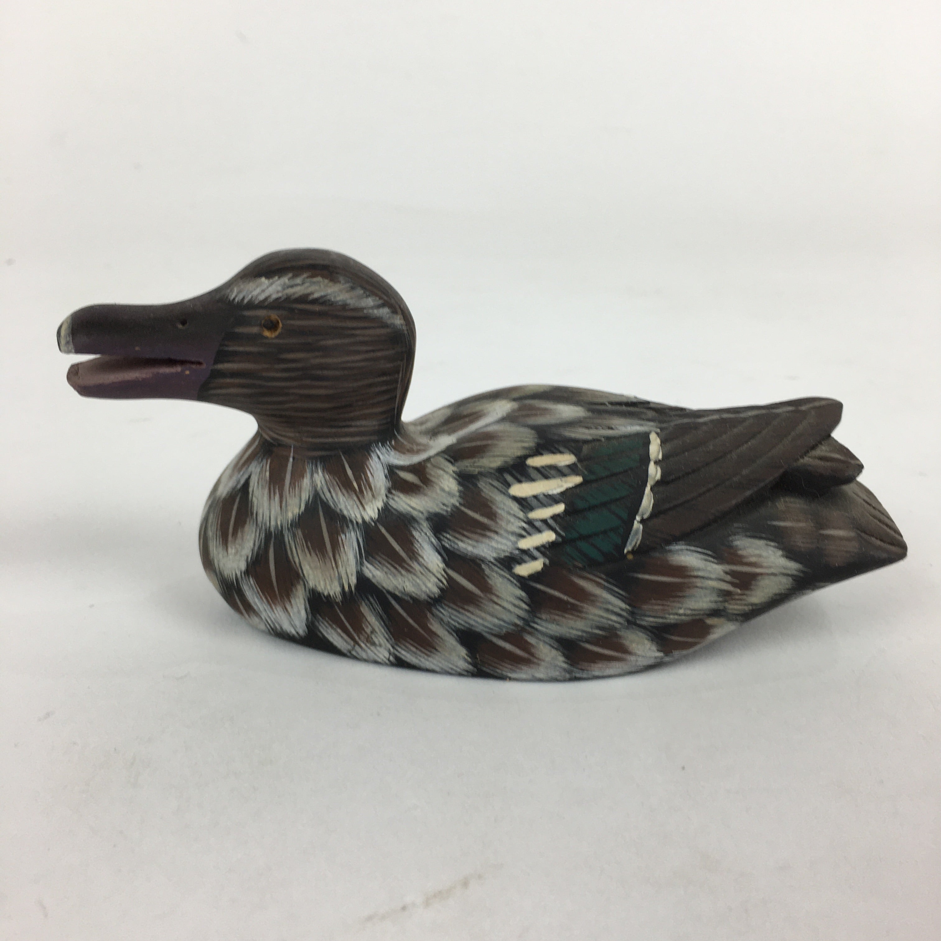 Chinese Duck Figurine Vtg Wooden Display Ornament Okimono Brown BD788