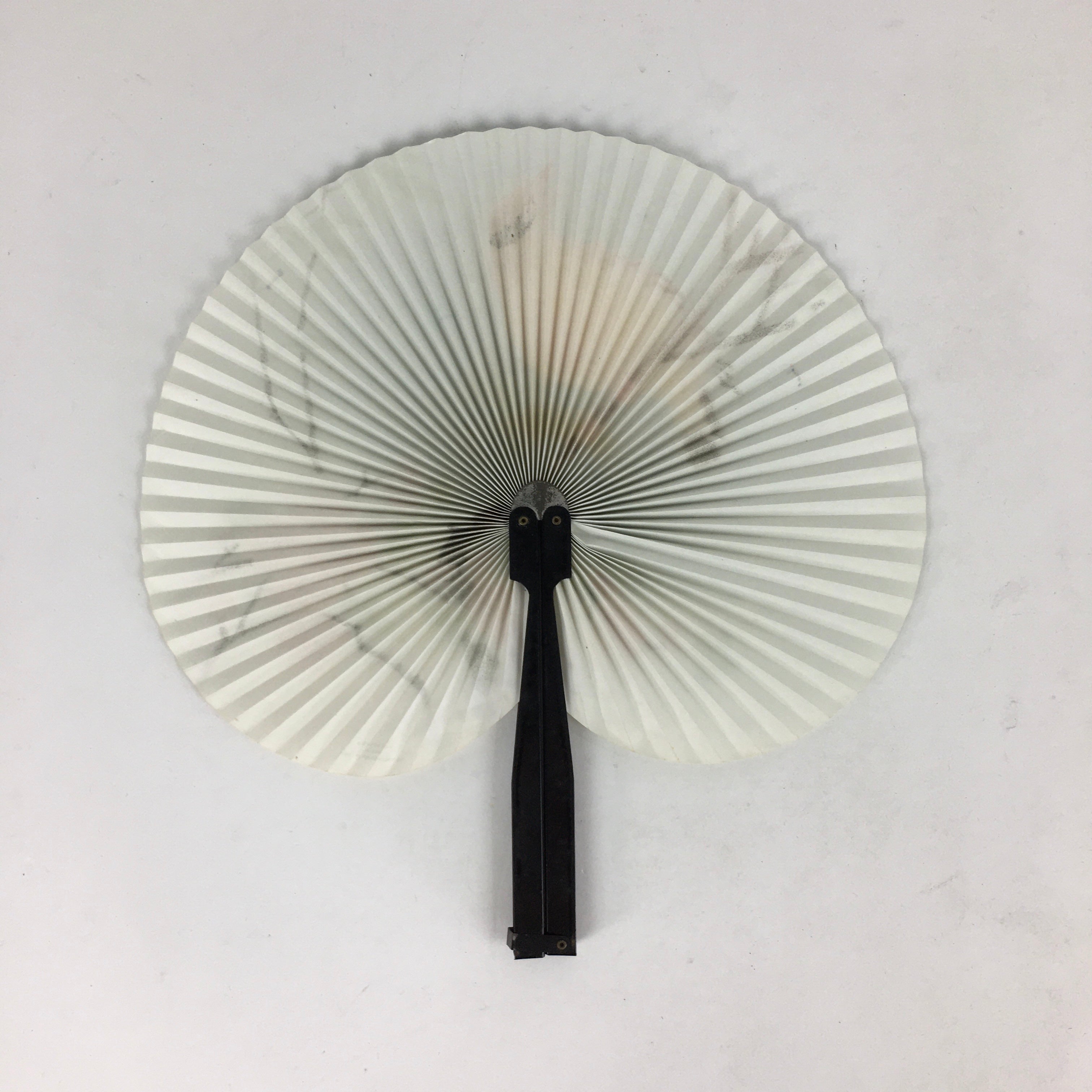 Chinese Folding Fan Vtg Sensu Black Metal Frame Paper Flower Bird 4D613