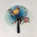 Chinese Folding Fan Vtg Sensu Black Metal Frame Paper Flower Bird 4D613