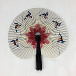 Chinese Folding Fan Vtg Sensu Black Metal Frame Paper Flower Butterfly 4D575