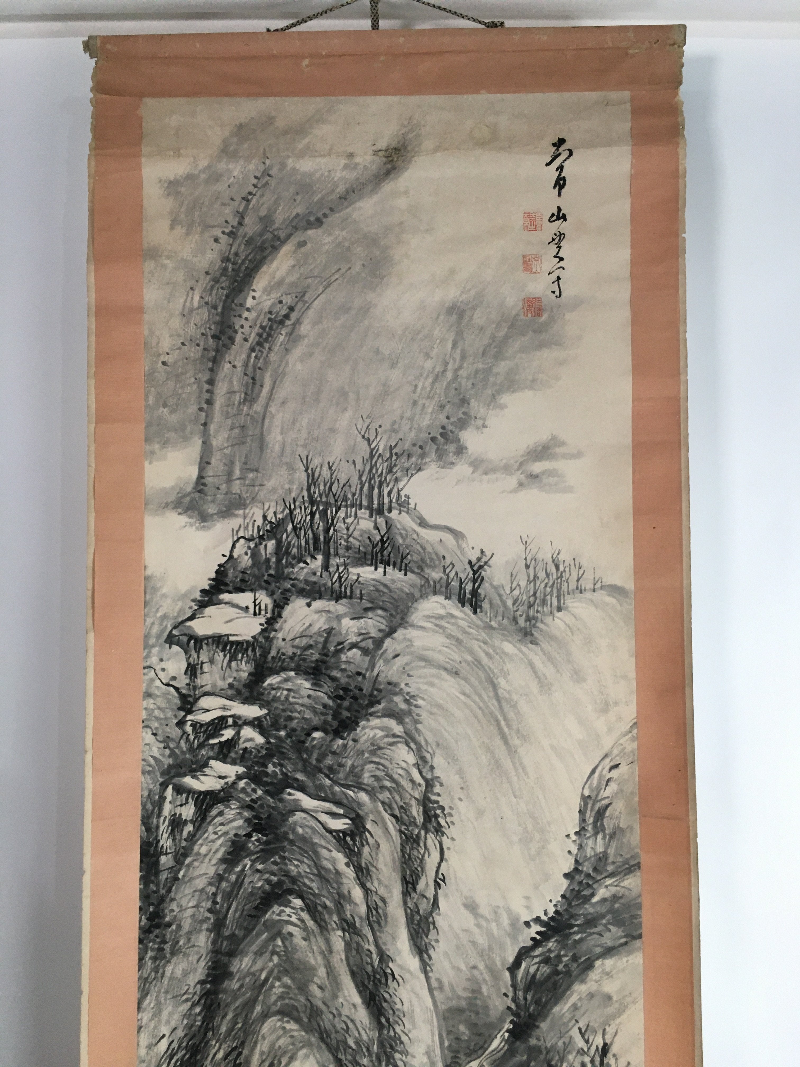 Chinese Hanging Scroll Vtg Kakejiku Kakemono Ink Painting Winter forest SC622