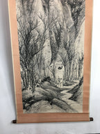 Chinese Hanging Scroll Vtg Kakejiku Kakemono Ink Painting Winter forest SC622