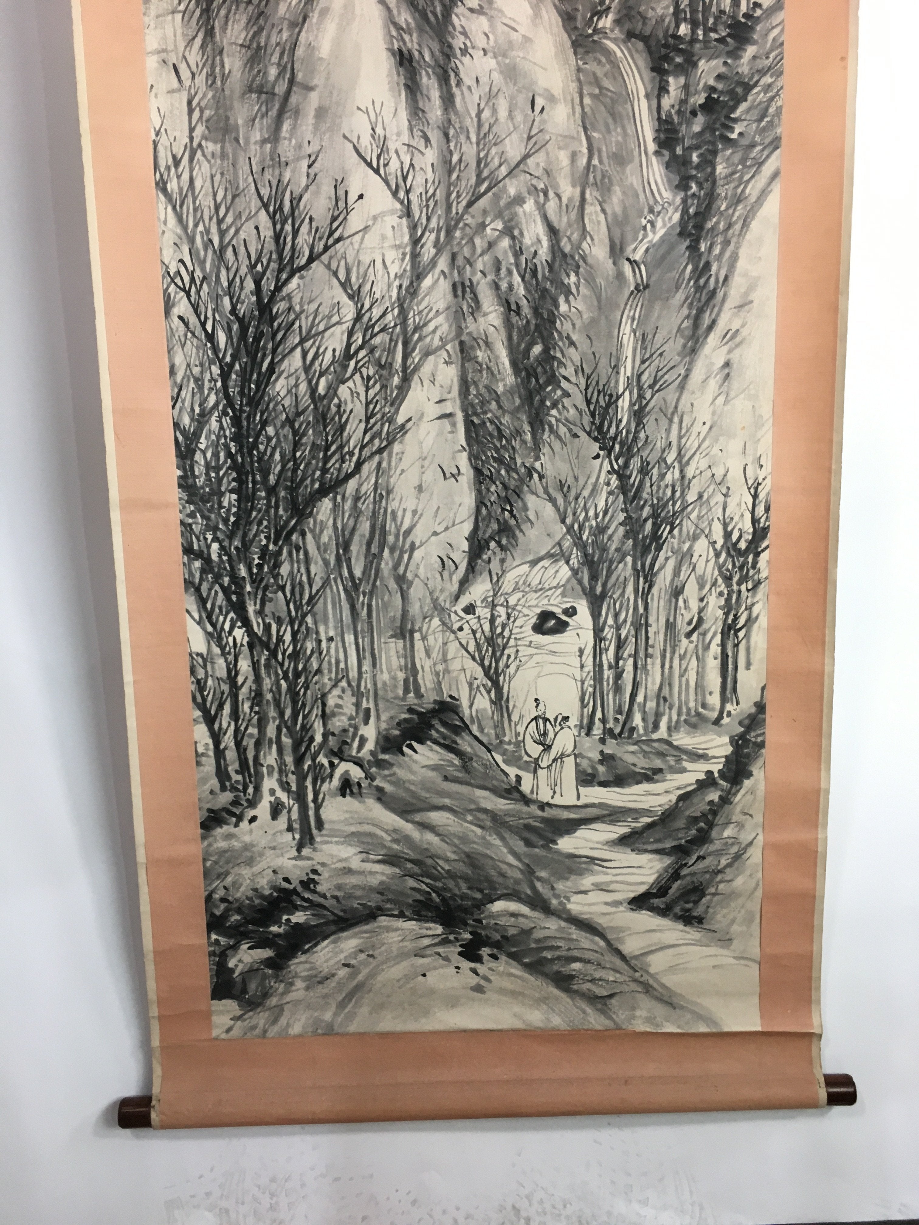 Chinese Hanging Scroll Vtg Kakejiku Kakemono Ink Painting Winter forest SC622