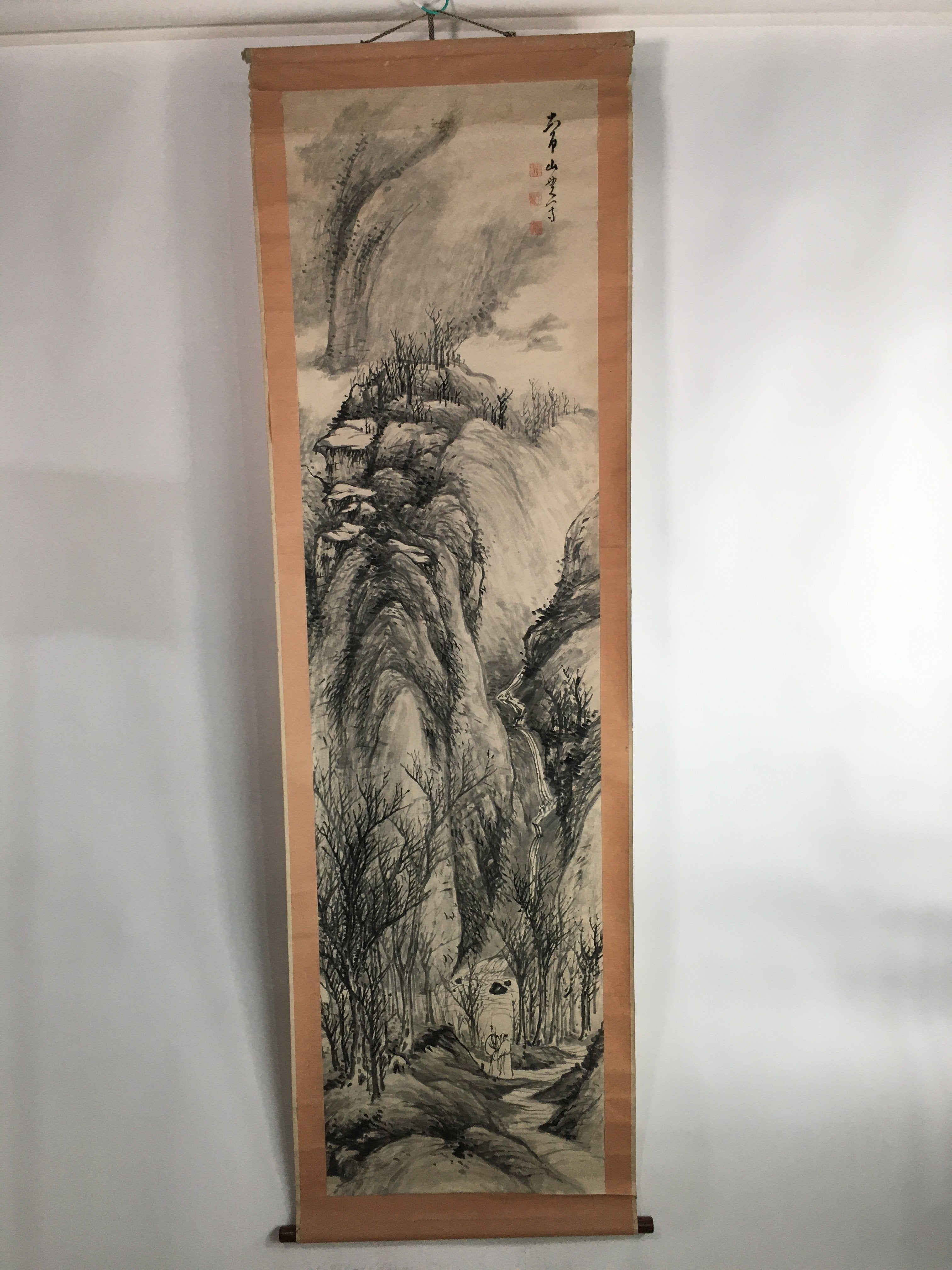 Chinese Hanging Scroll Vtg Kakejiku Kakemono Ink Painting Winter forest SC622
