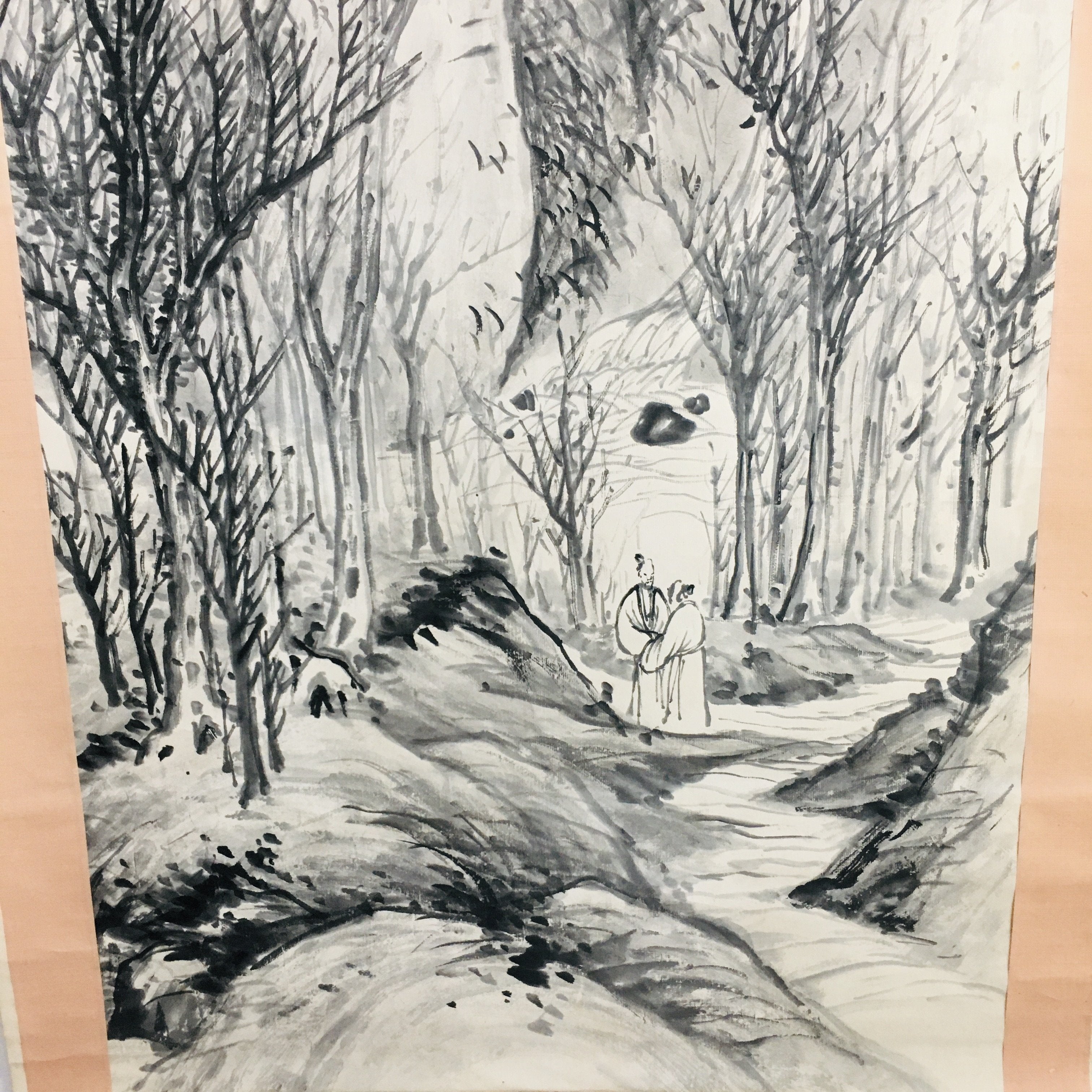 Chinese Hanging Scroll Vtg Kakejiku Kakemono Ink Painting Winter forest SC622
