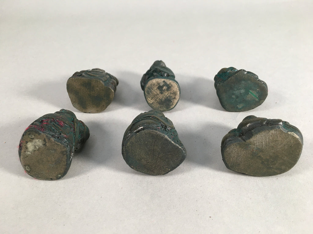 Chinese Iron Figurine 6pc Set Vtg Buddhist Monk Metal Okimono Statue BD587